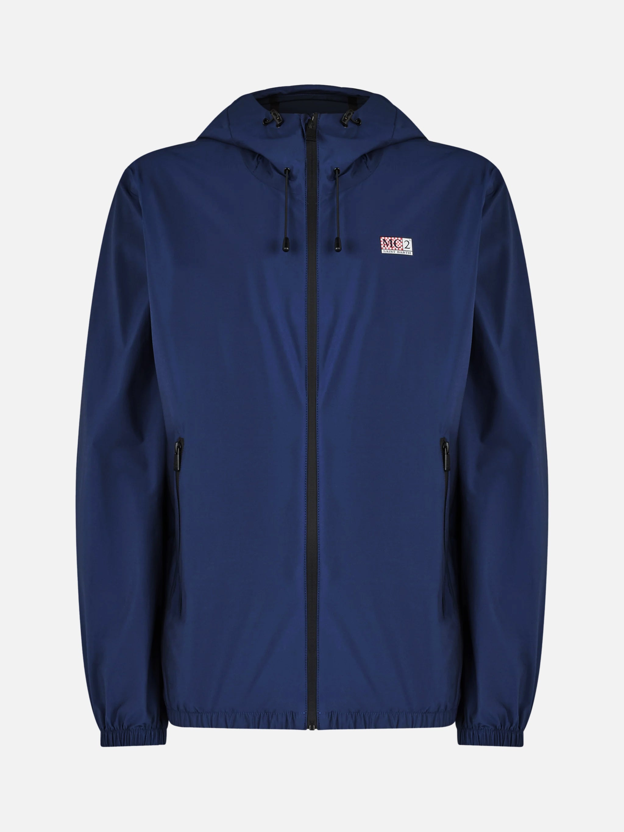 Man Hooded Lightweight Navy Blue Fabric Windbreaker Sloop __single__ Jacket