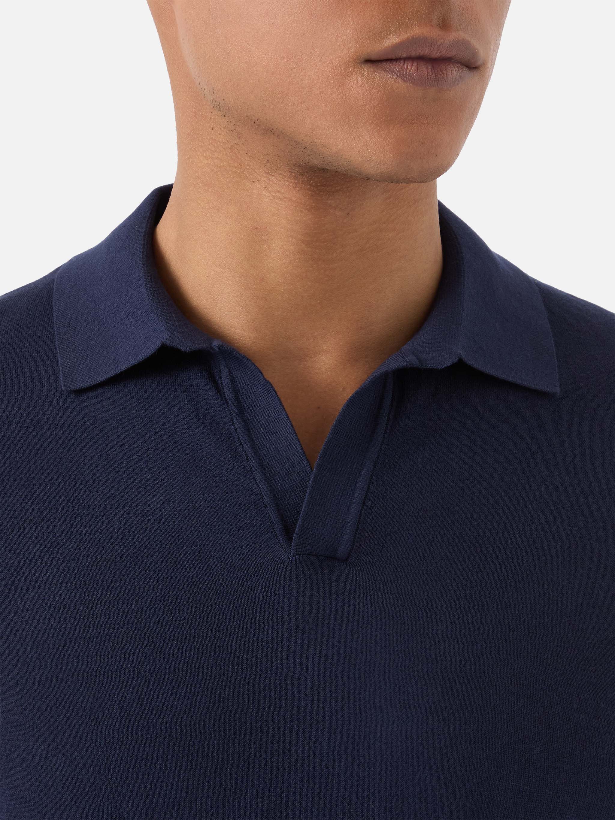 Sloan Long-Sleeve Solid Blue Polo Premium High-Twist Cotton Knitwear