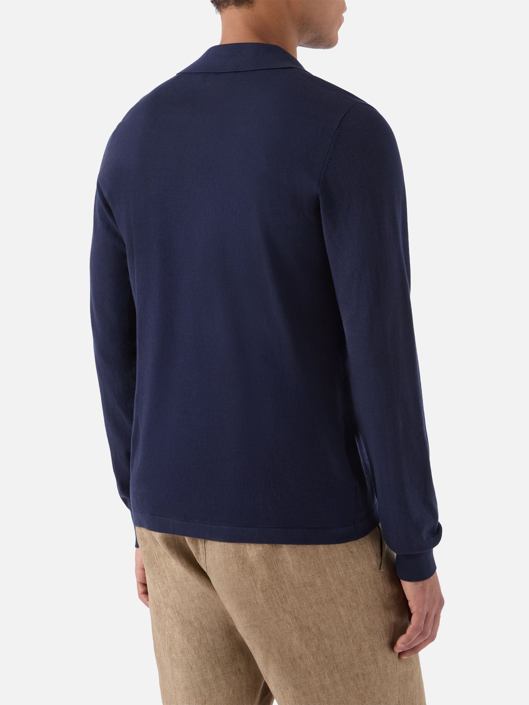 Sloan Long-Sleeve Solid Blue Polo Premium High-Twist Cotton Knitwear