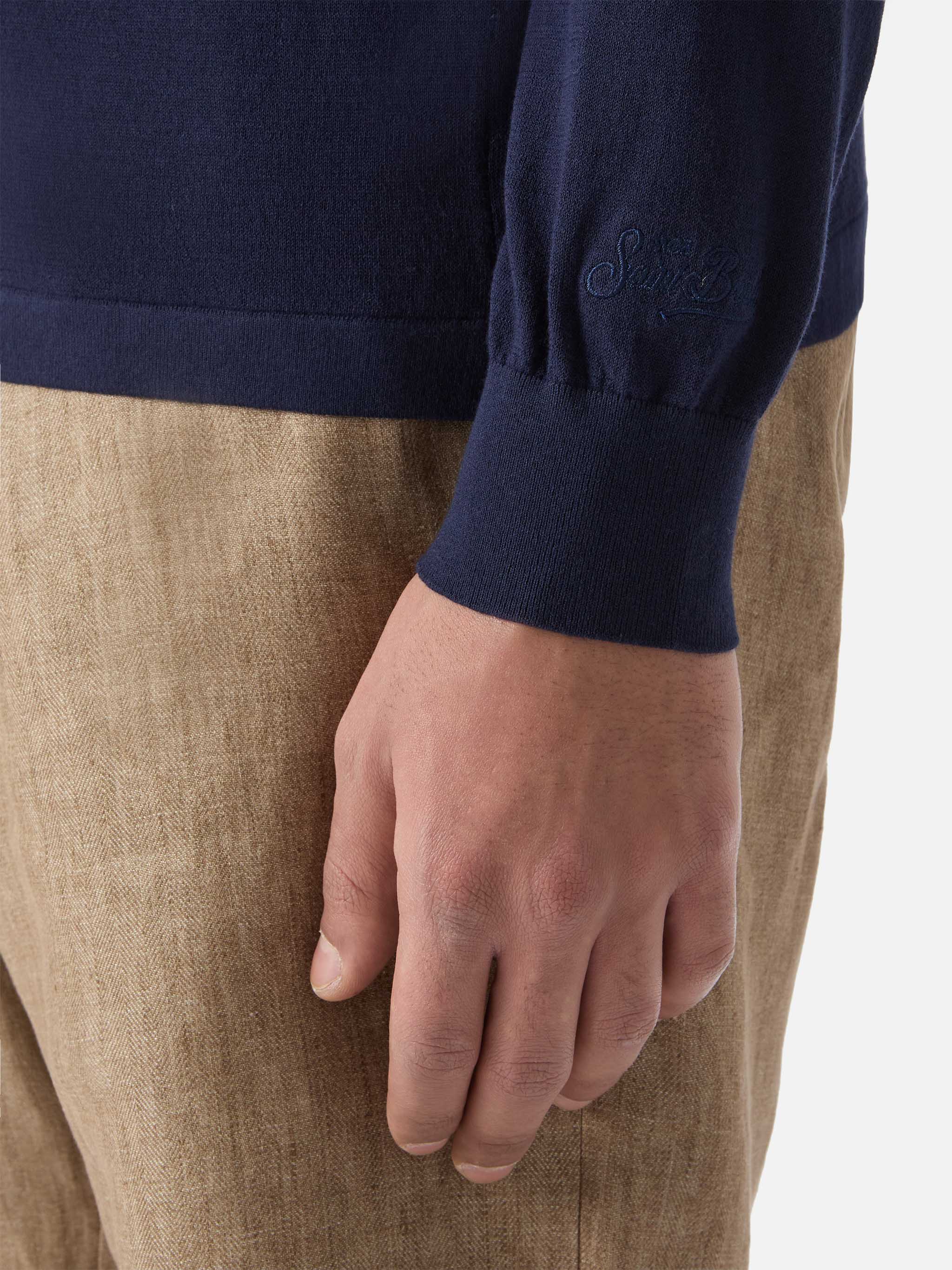 Sloan Long-Sleeve Solid Blue Polo Premium High-Twist Cotton Knitwear