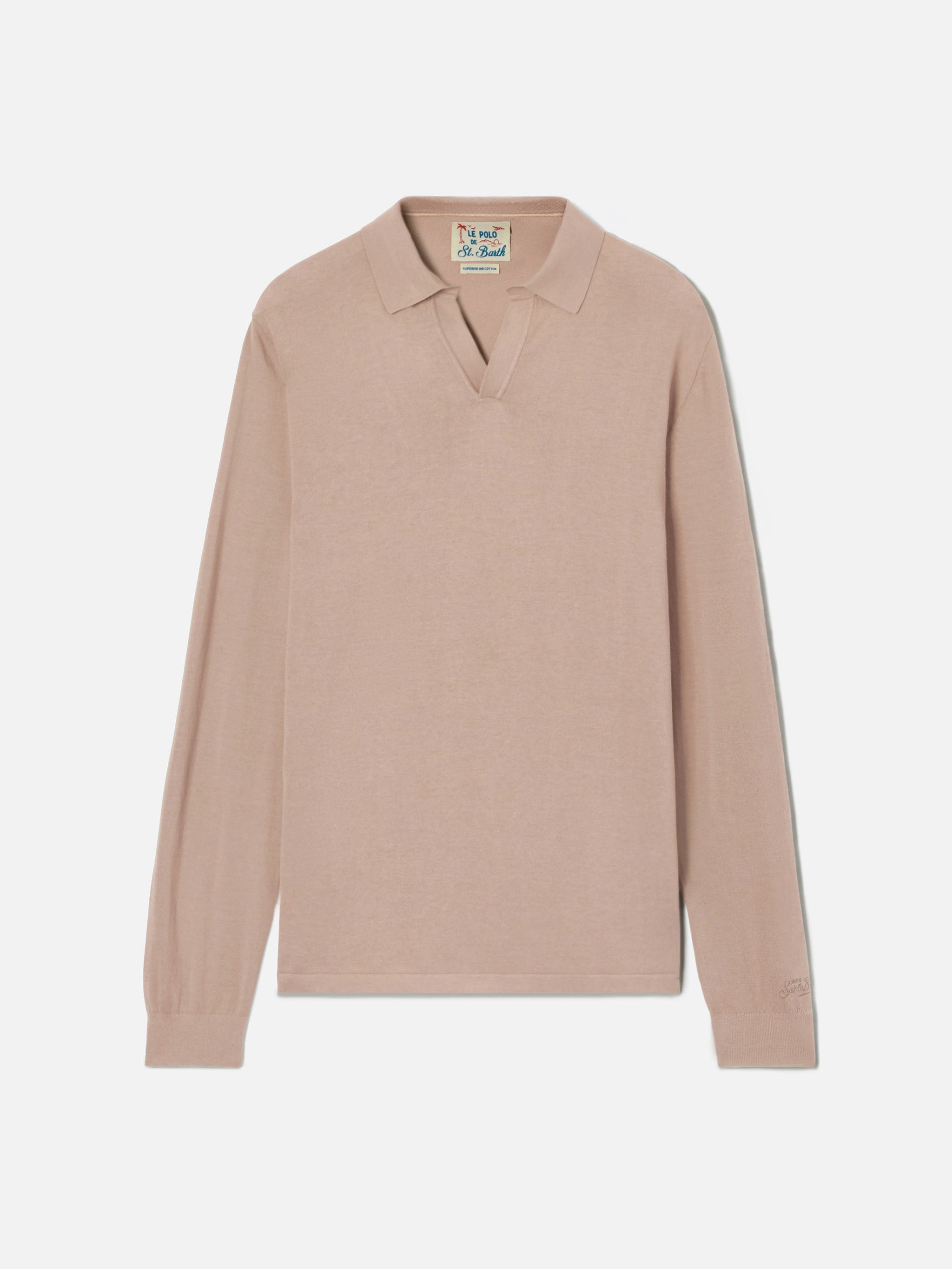 Sloan Long-Sleeve Solid Taupe Polo Premium High-Twist Cotton Brown Knitwear