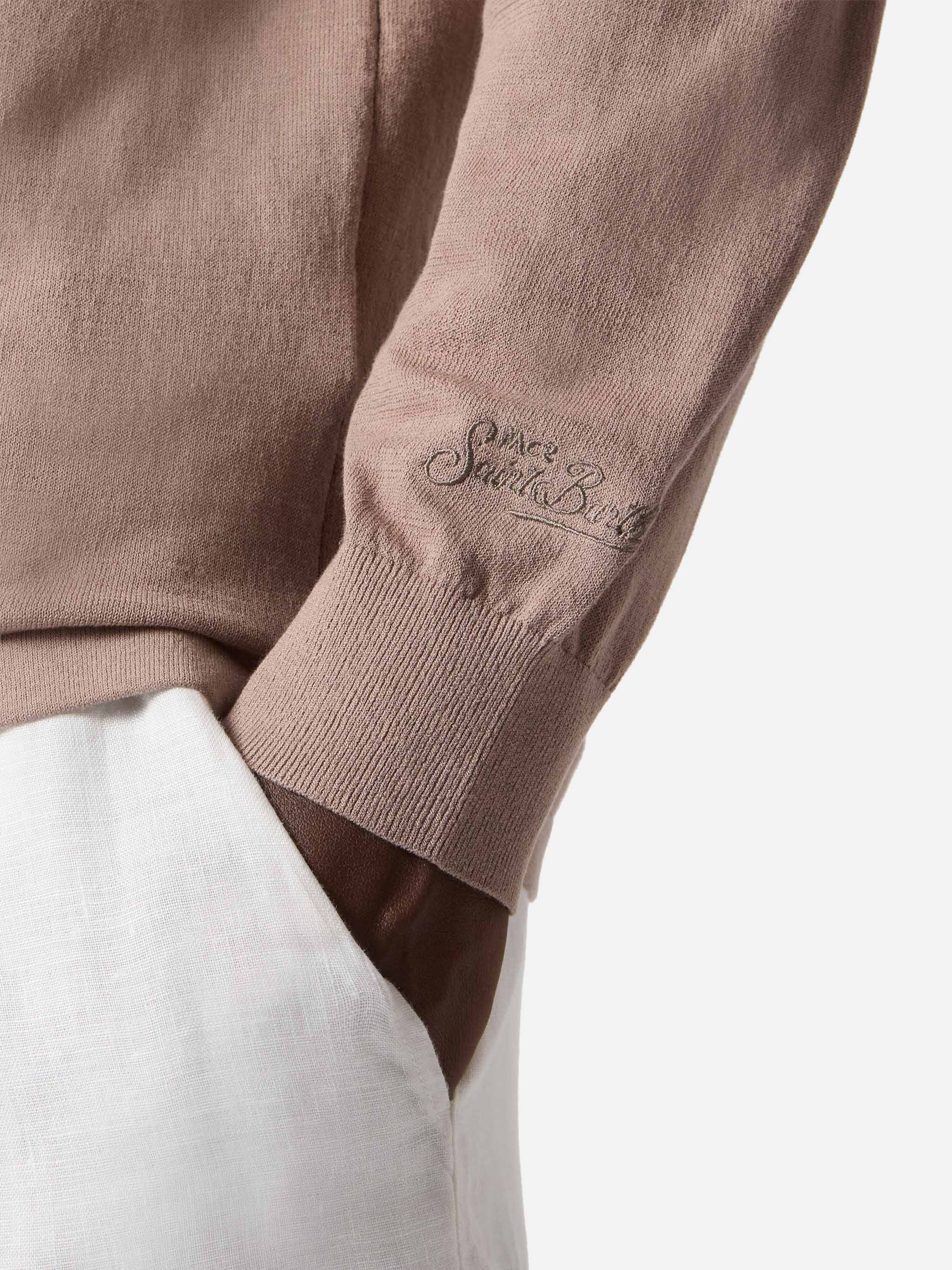 Sloan Long-Sleeve Solid Taupe Polo Premium High-Twist Cotton Brown Knitwear