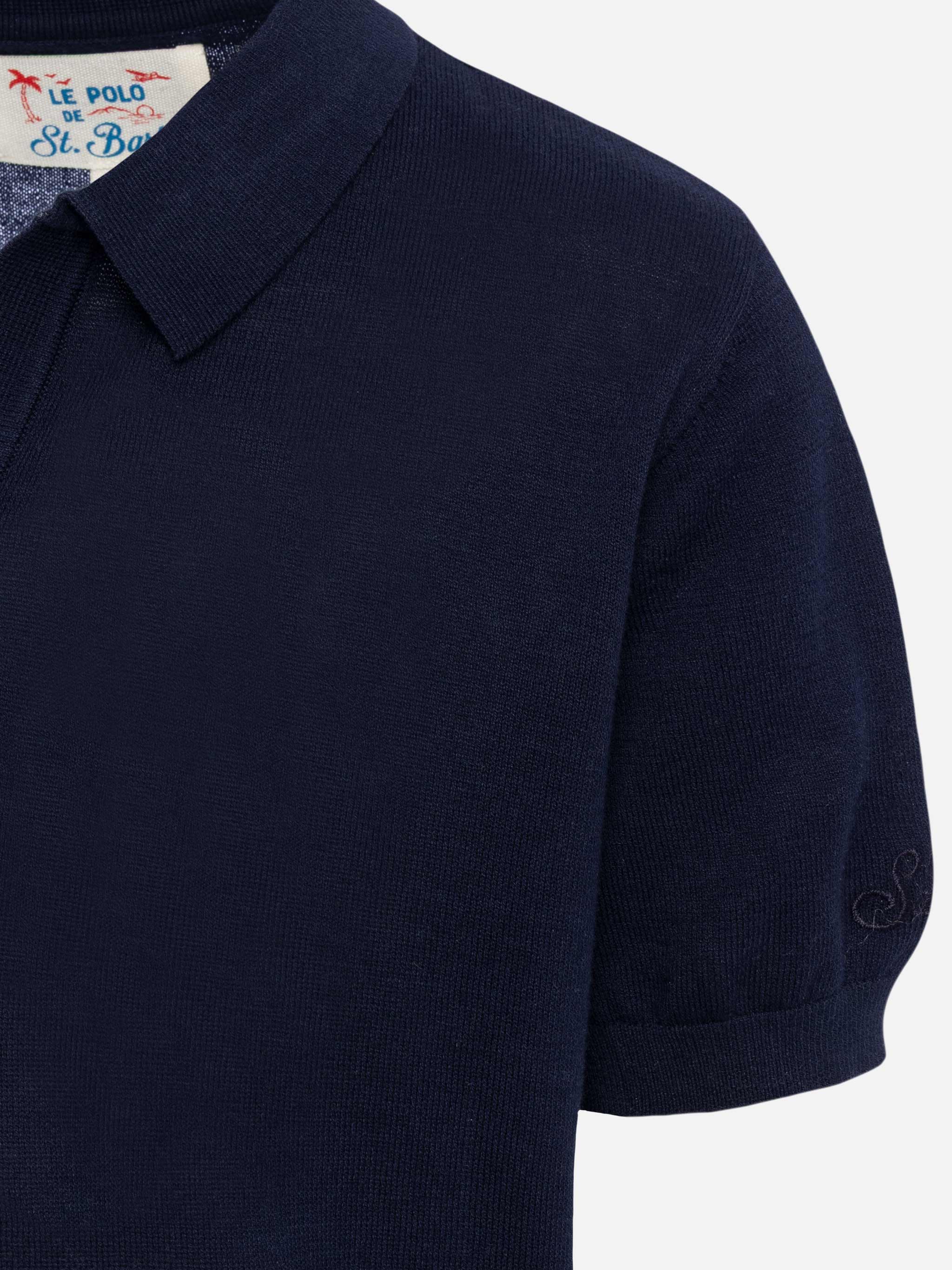 Sloan Jr Navy Blue Knitted Polo Shirt Knitwear