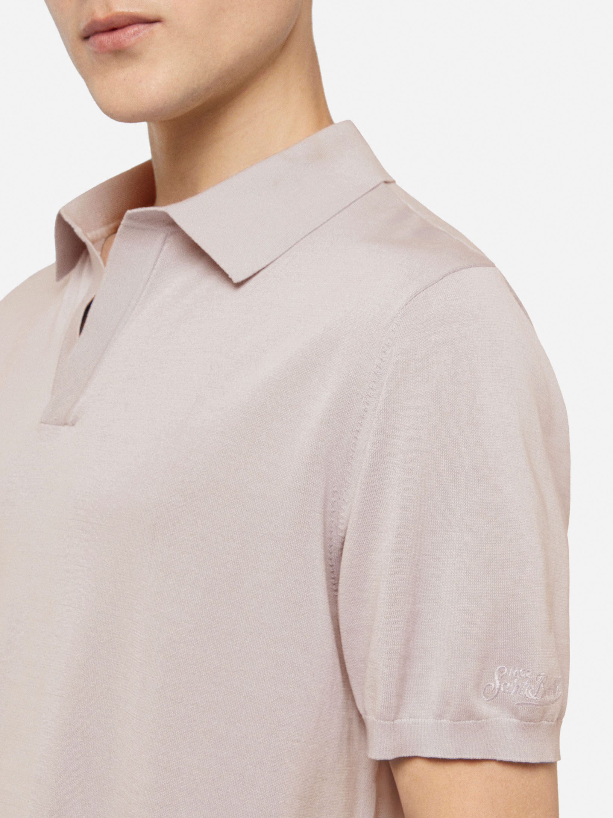 Sloan Beige Silk Cotton Knitted Polo Shirt Brown Knitwear