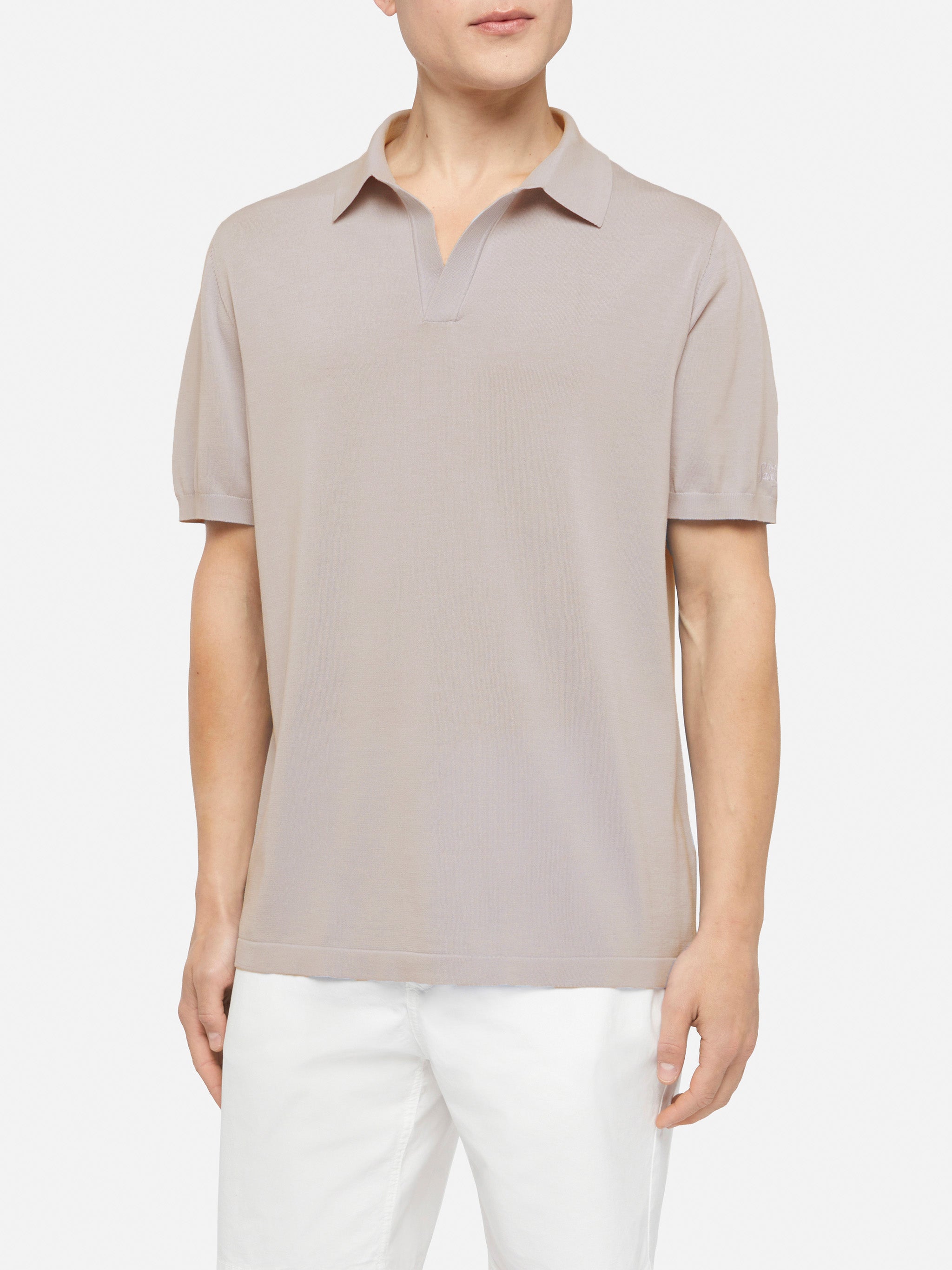 Sloan Beige Silk Cotton Knitted Polo Shirt Brown Knitwear