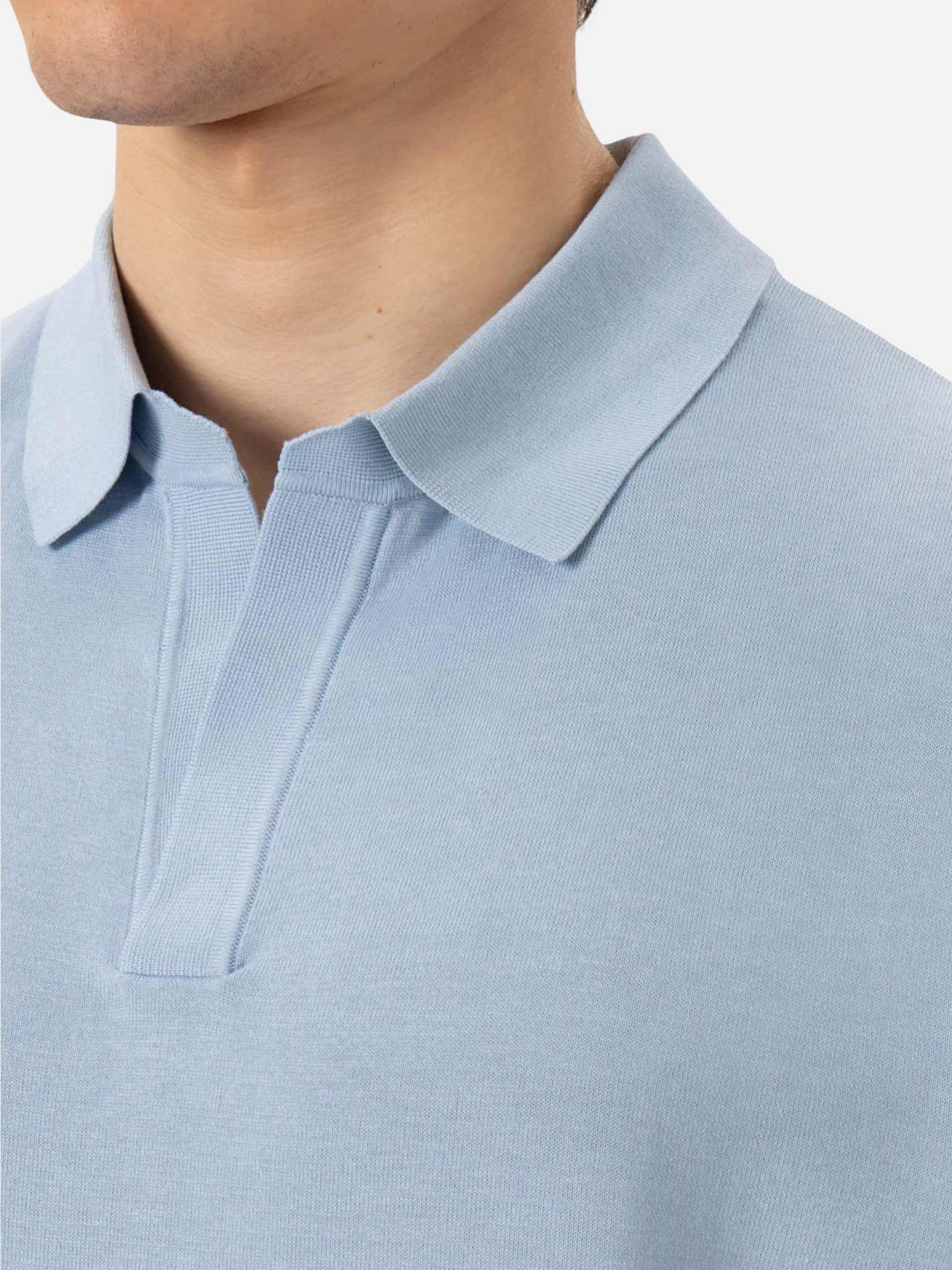 Sloan Light Blue Silk Cotton Knitted Polo Shirt Sky Knitwear