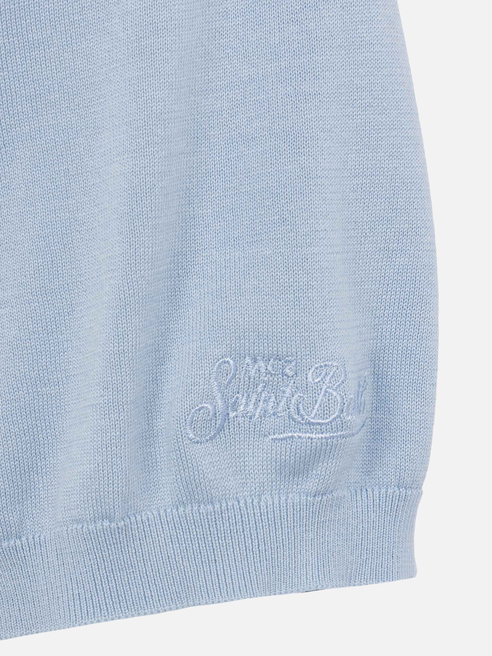 Sloan Light Blue Silk Cotton Knitted Polo Shirt Sky Knitwear