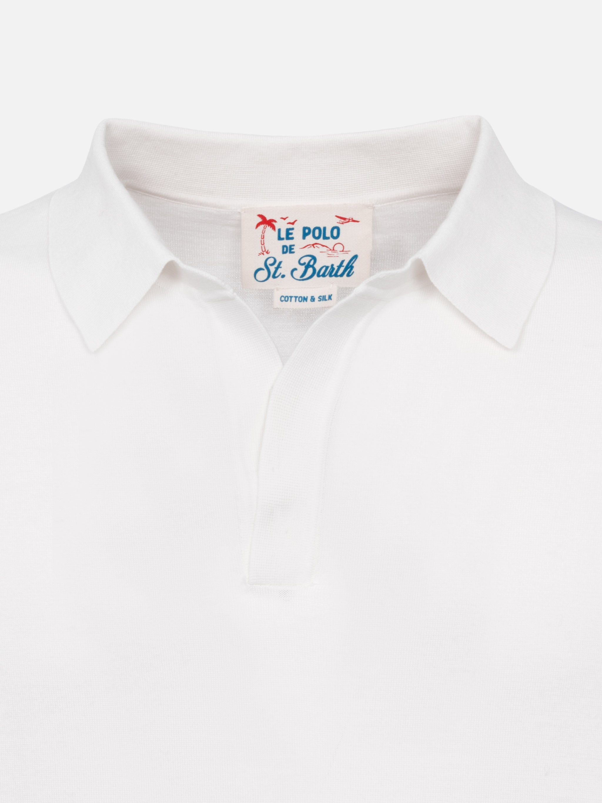 Sloan White Silk Cotton Knitted Polo Shirt Knitwear