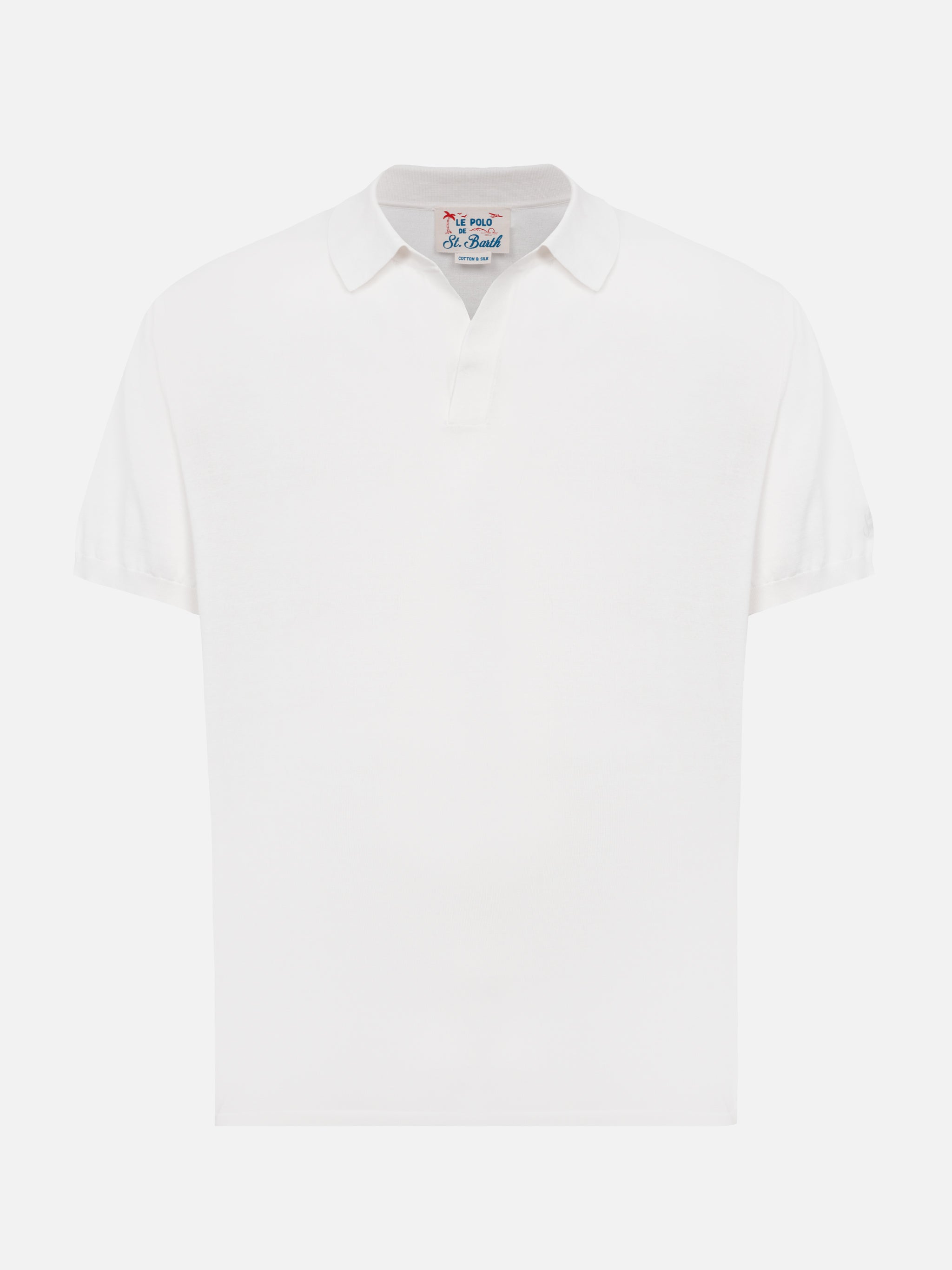 Sloan White Silk Cotton Knitted Polo Shirt Knitwear