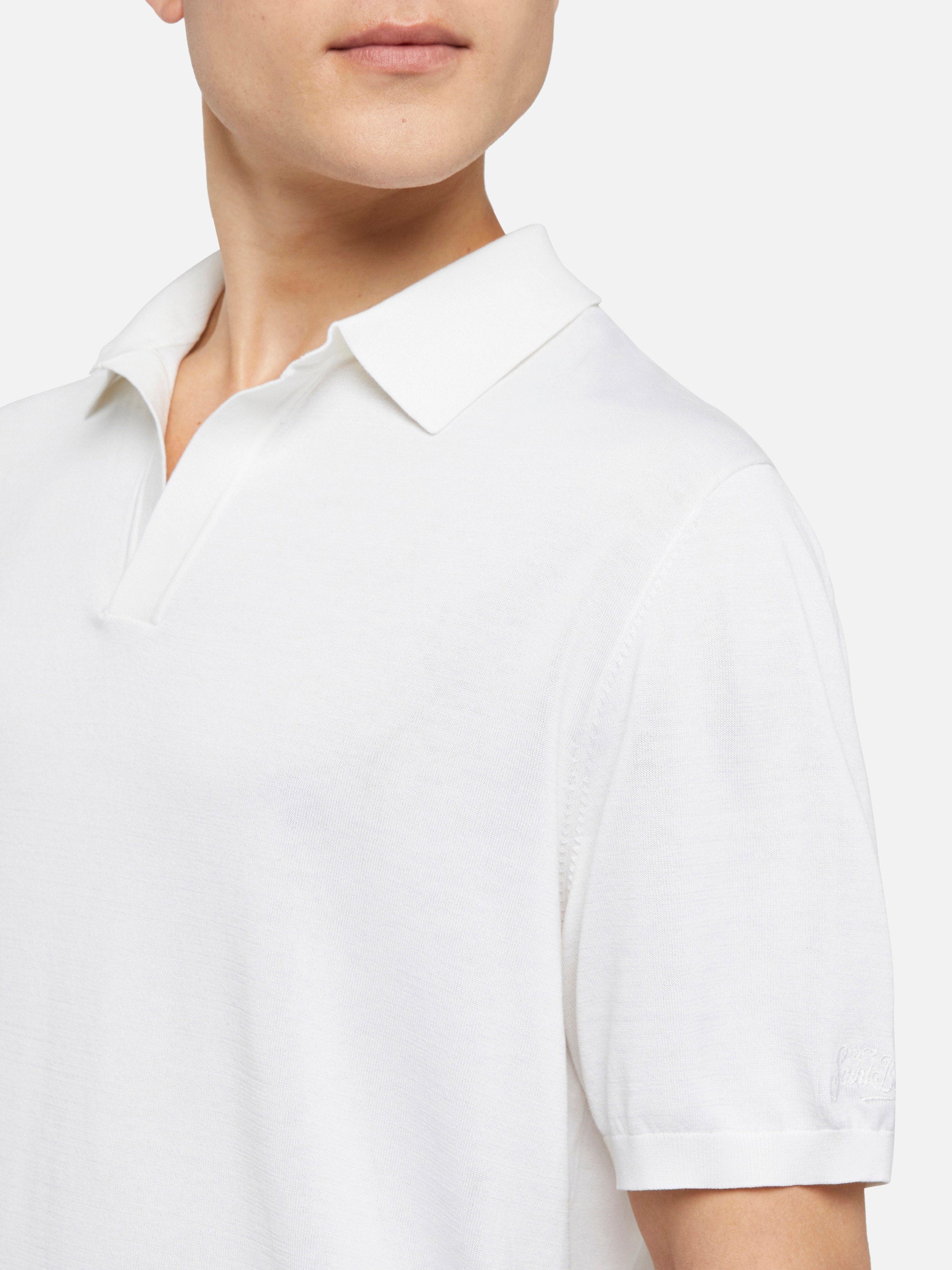 Sloan White Silk Cotton Knitted Polo Shirt Knitwear