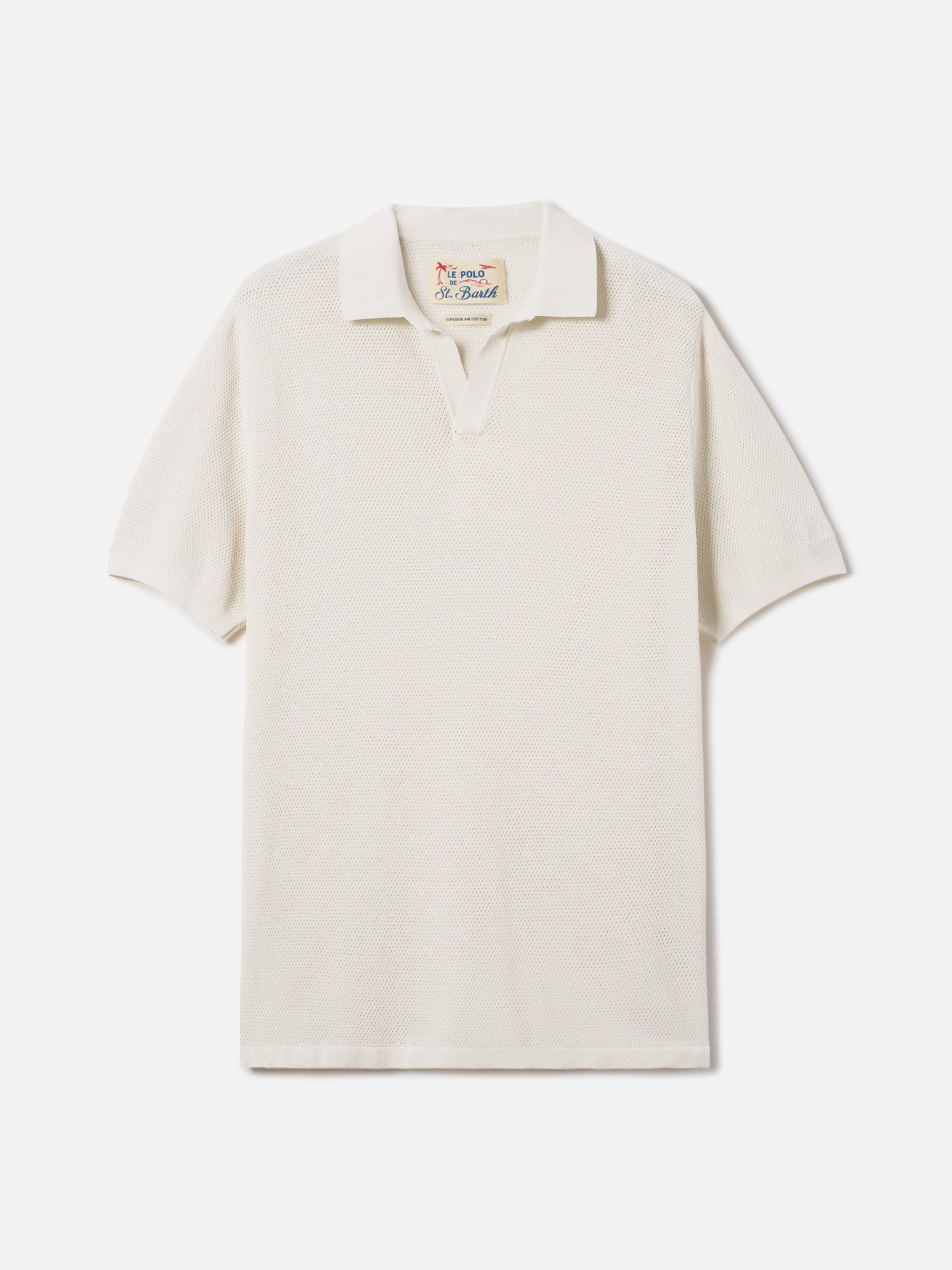 Sloan Mesh Beige Polo Premium High-Twist Cotton White Knitwear