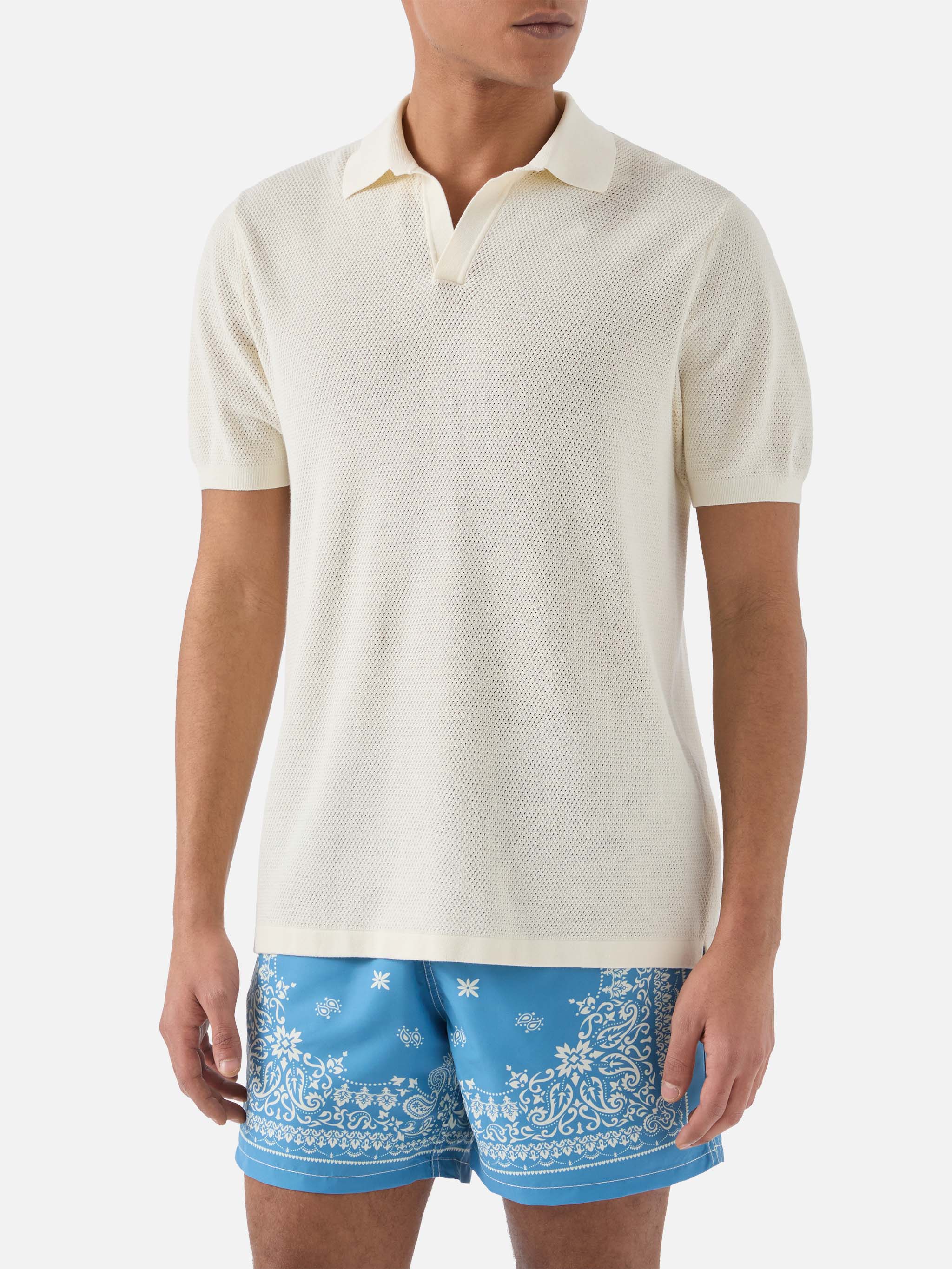Sloan Mesh Beige Polo Premium High-Twist Cotton White Knitwear