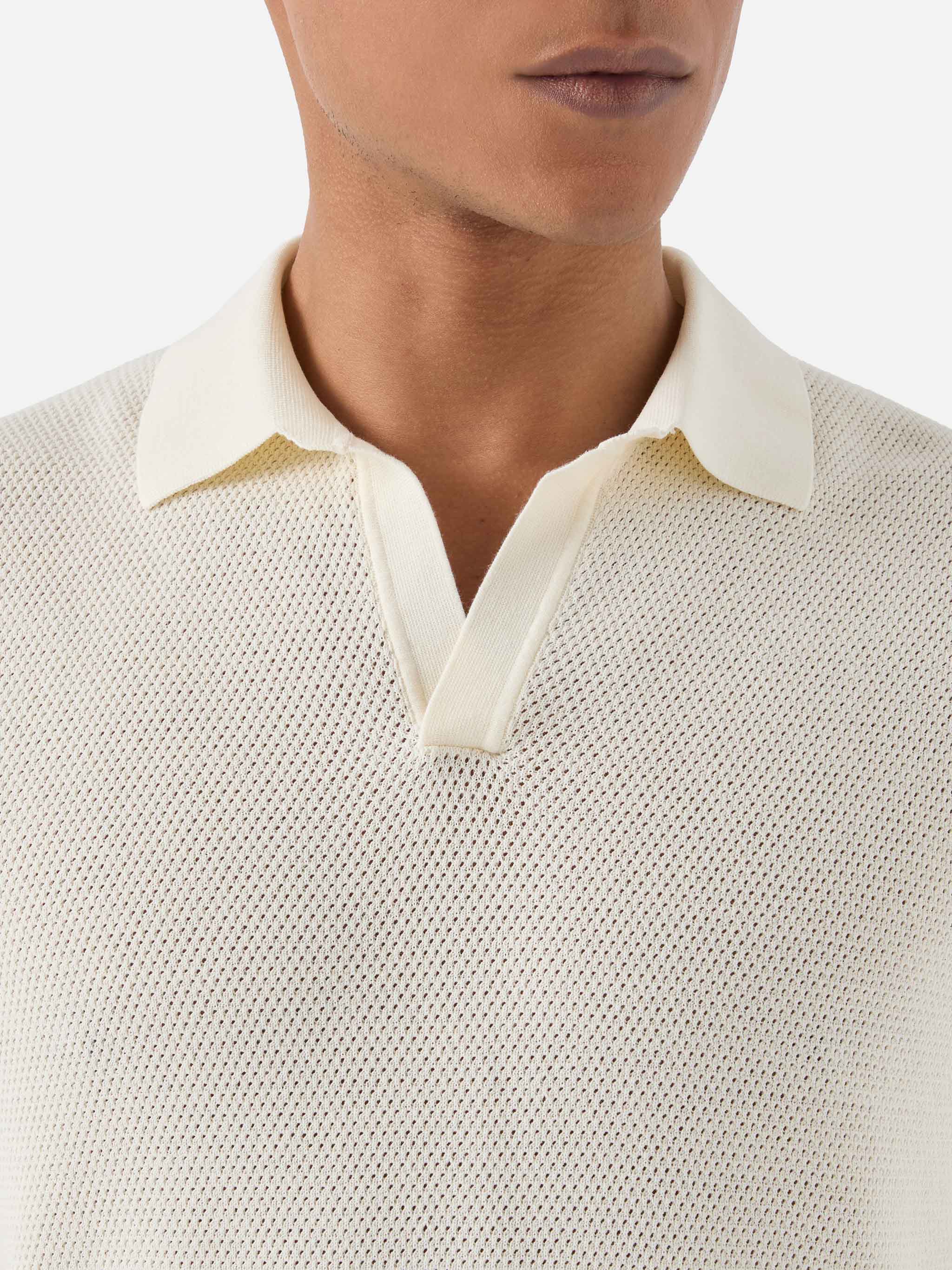 Sloan Mesh Beige Polo Premium High-Twist Cotton White Knitwear