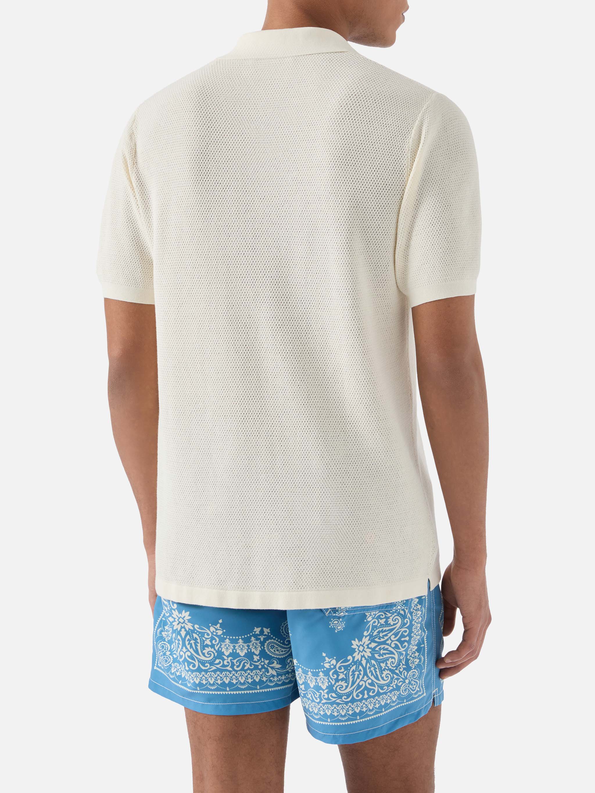 Sloan Mesh Beige Polo Premium High-Twist Cotton White Knitwear