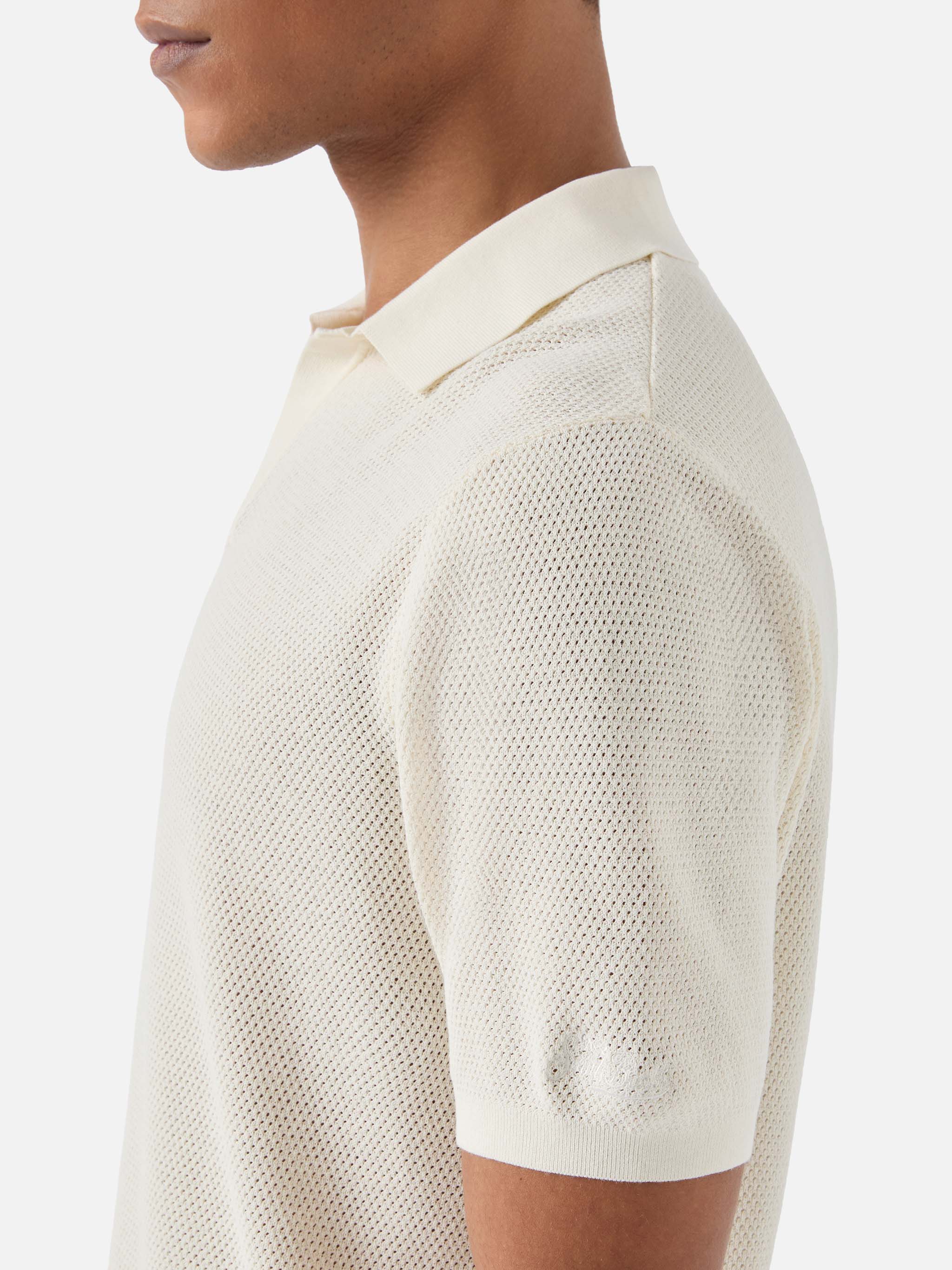 Sloan Mesh Beige Polo Premium High-Twist Cotton White Knitwear