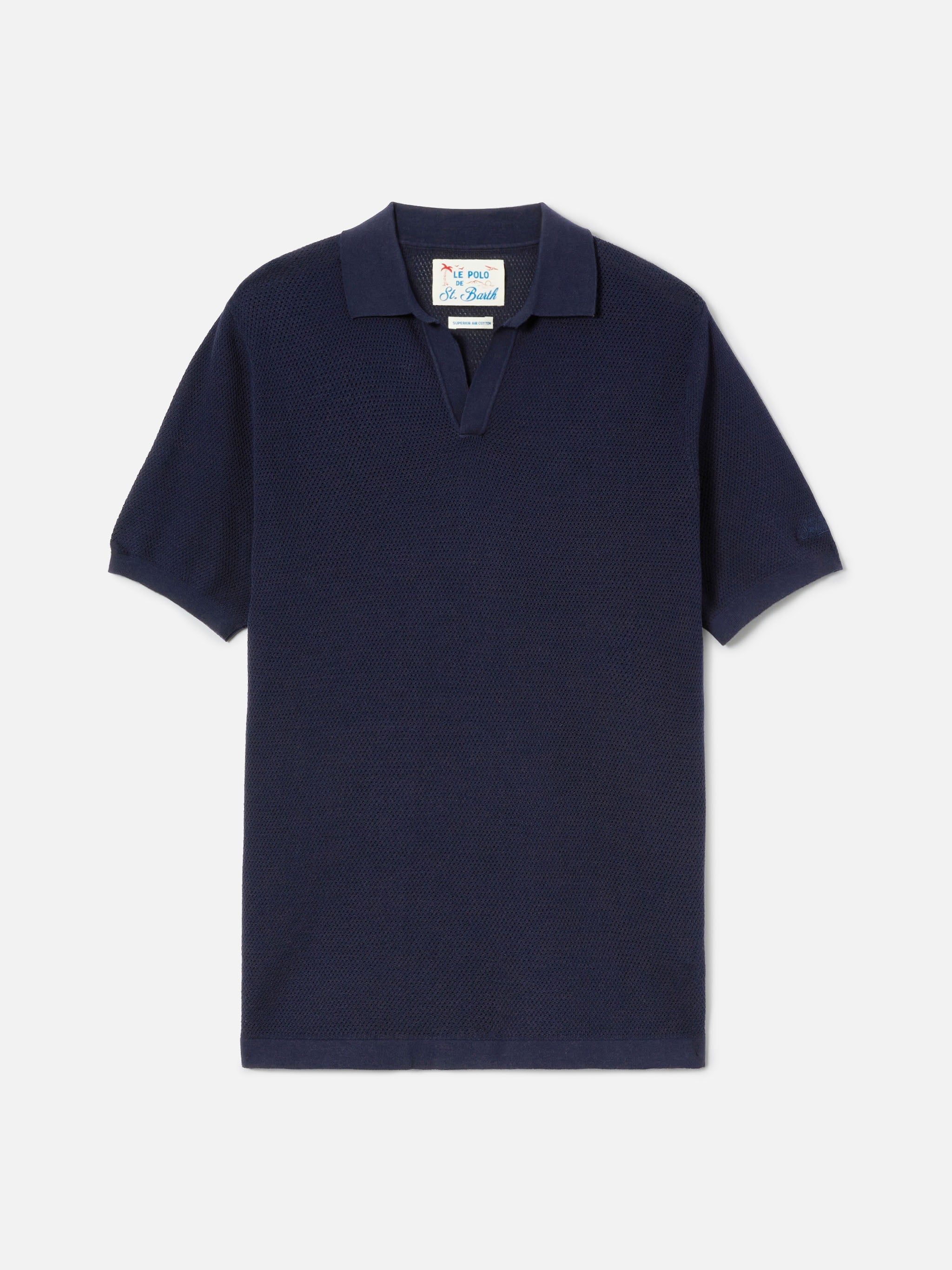 Sloan Mesh Blue Polo Premium High-Twist Cotton Knitwear