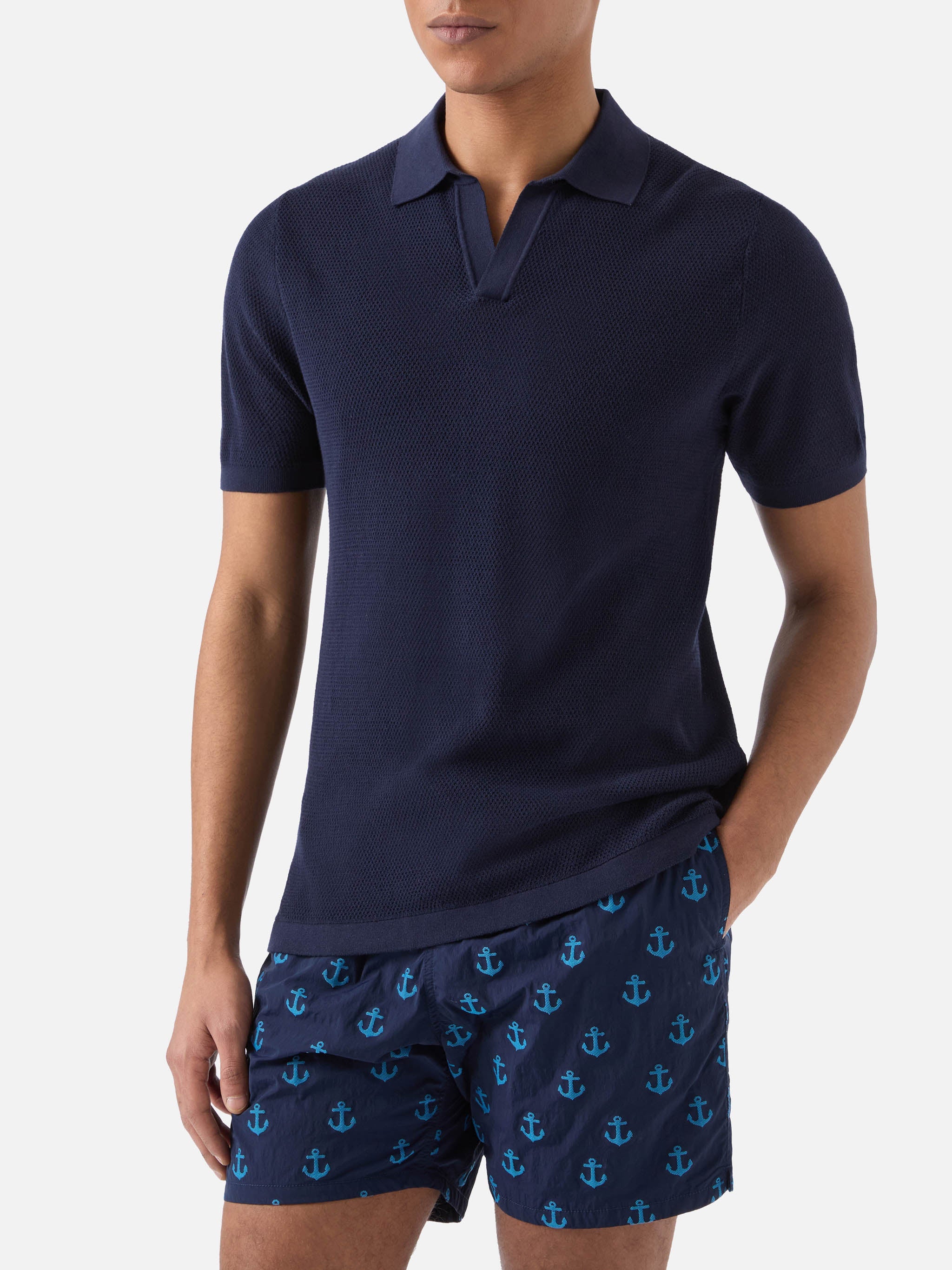 Sloan Mesh Blue Polo Premium High-Twist Cotton Knitwear
