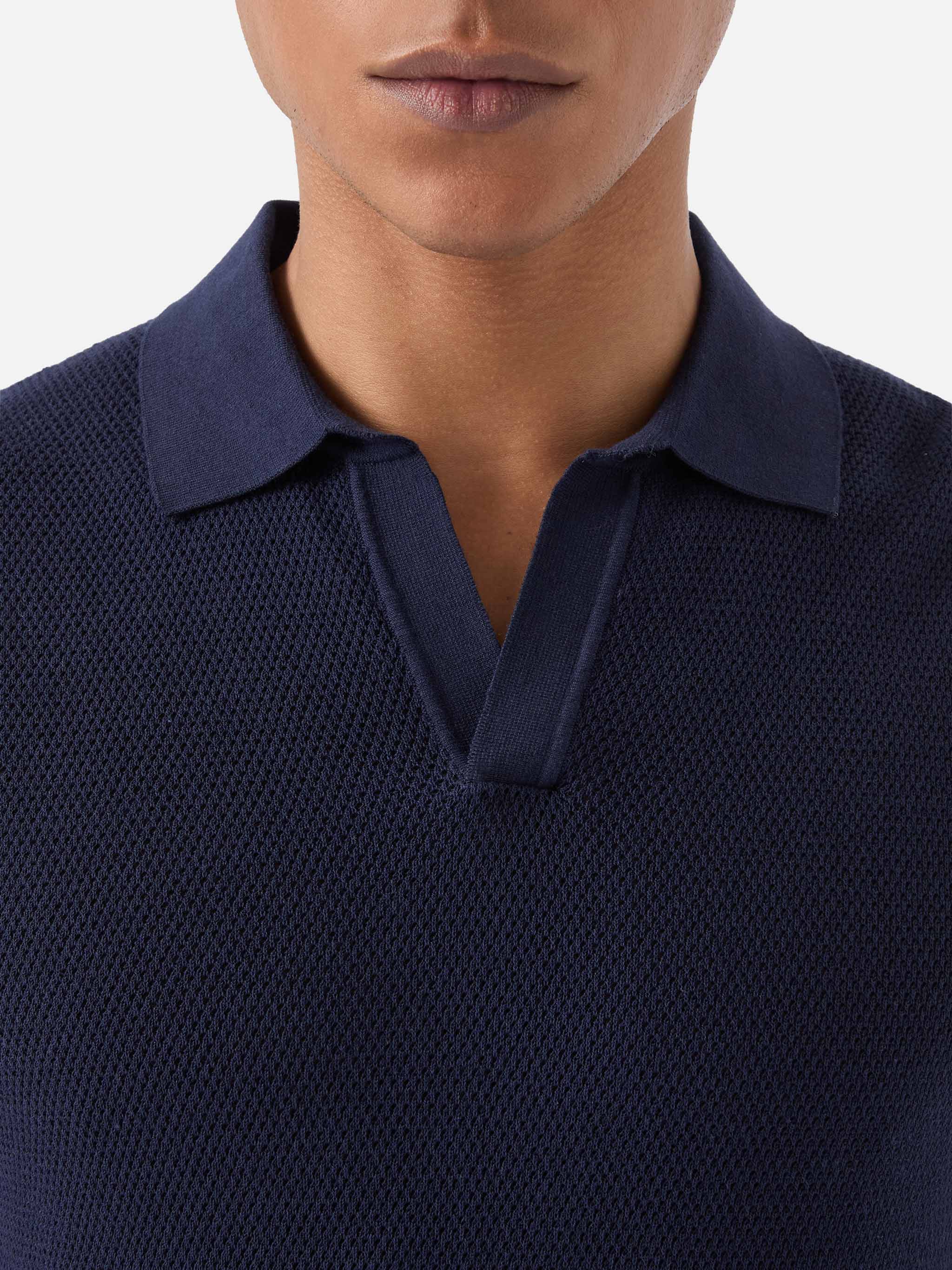 Sloan Mesh Blue Polo Premium High-Twist Cotton Knitwear