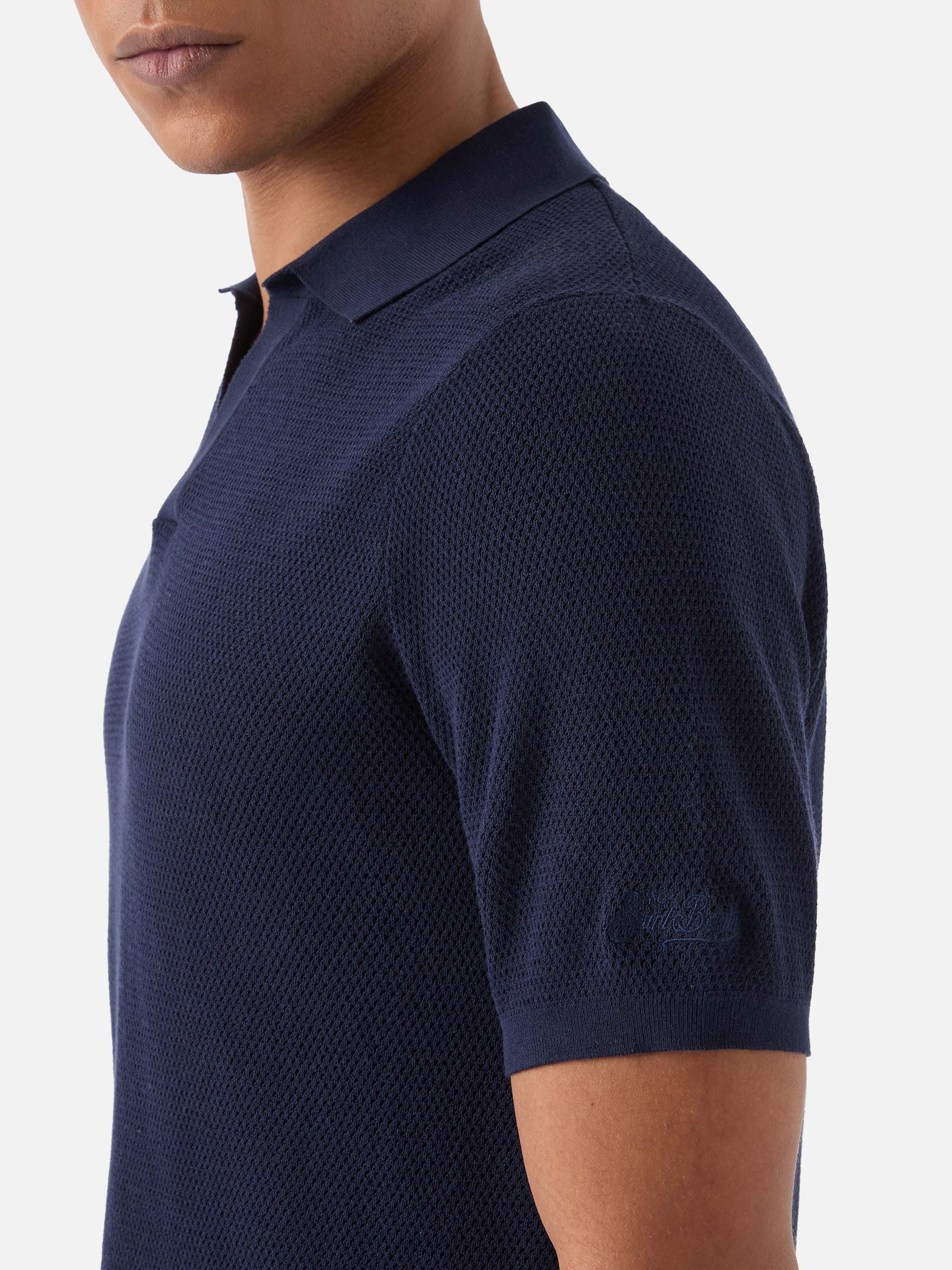 Sloan Mesh Blue Polo Premium High-Twist Cotton Knitwear