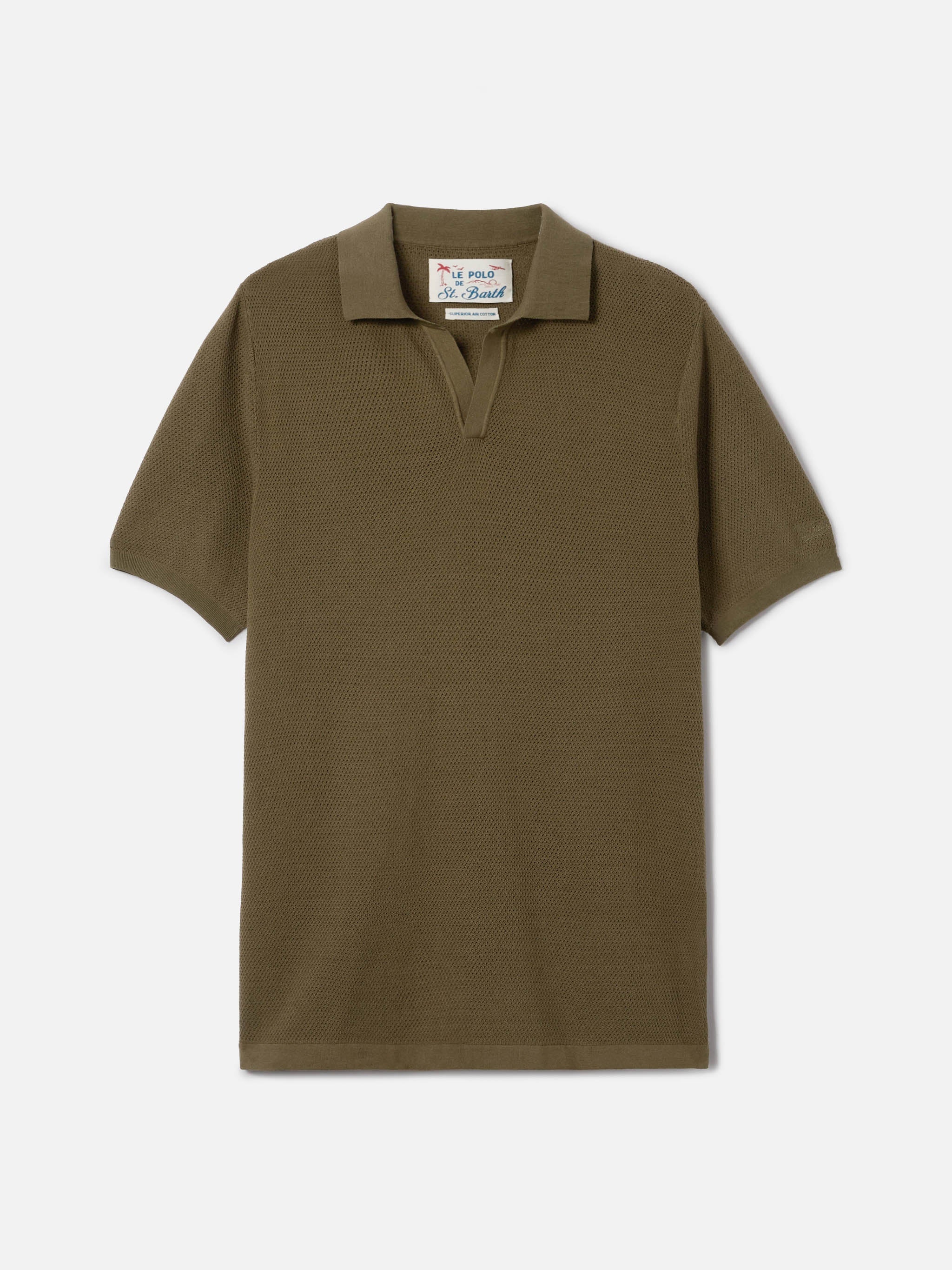 Sloan Mesh Military Green Polo Premium High-Twist Cotton Knitwear