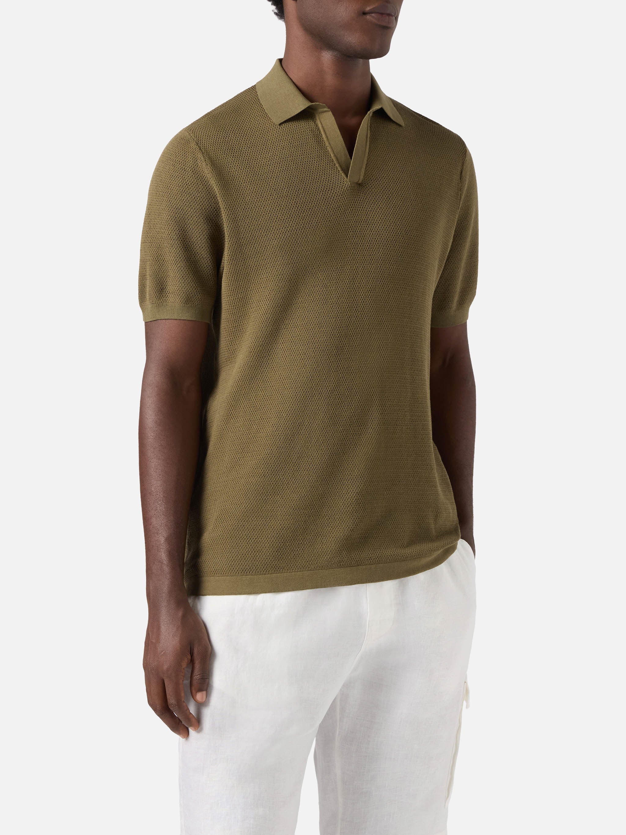 Sloan Mesh Military Green Polo Premium High-Twist Cotton Knitwear