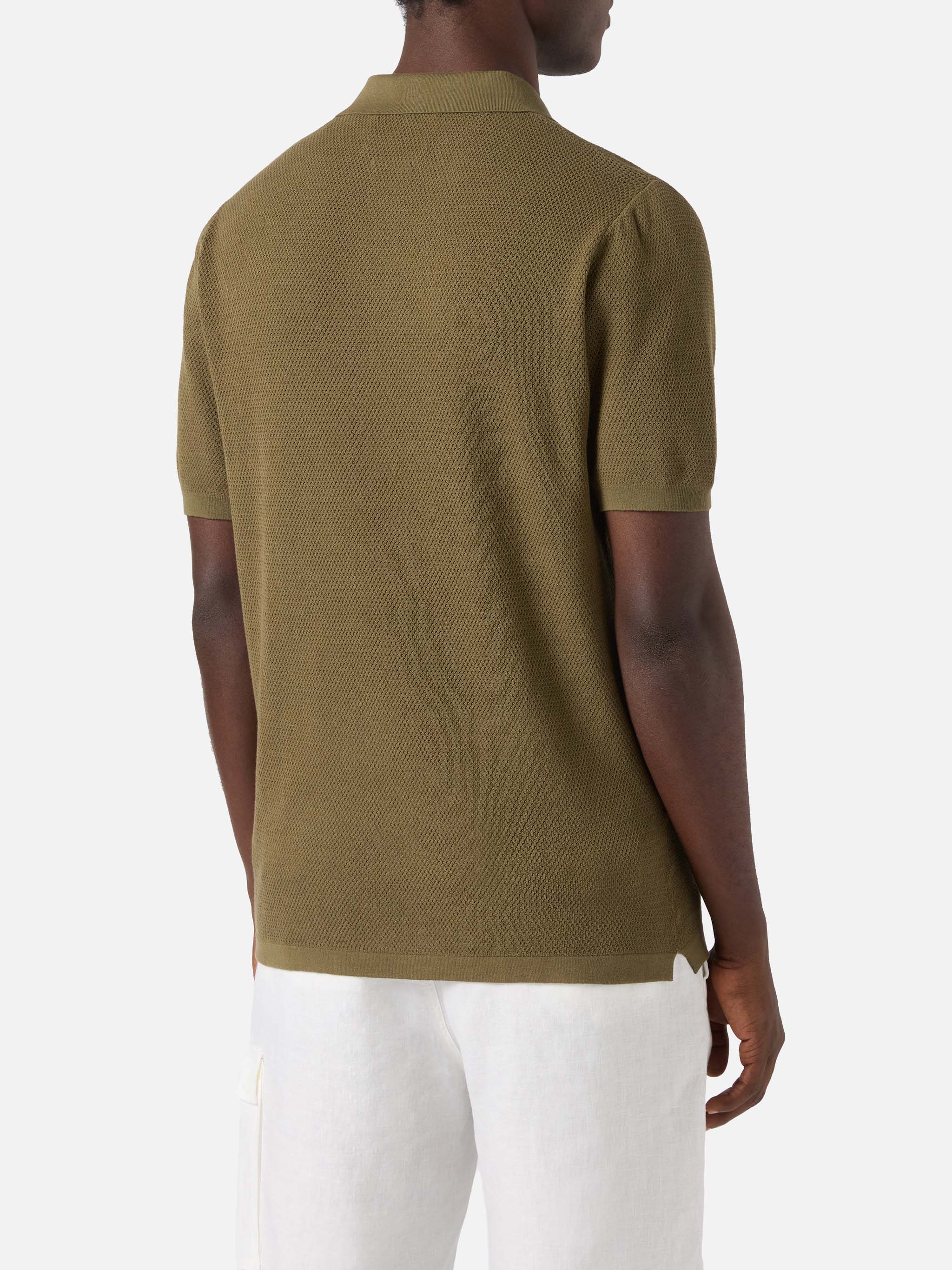 Sloan Mesh Military Green Polo Premium High-Twist Cotton Knitwear
