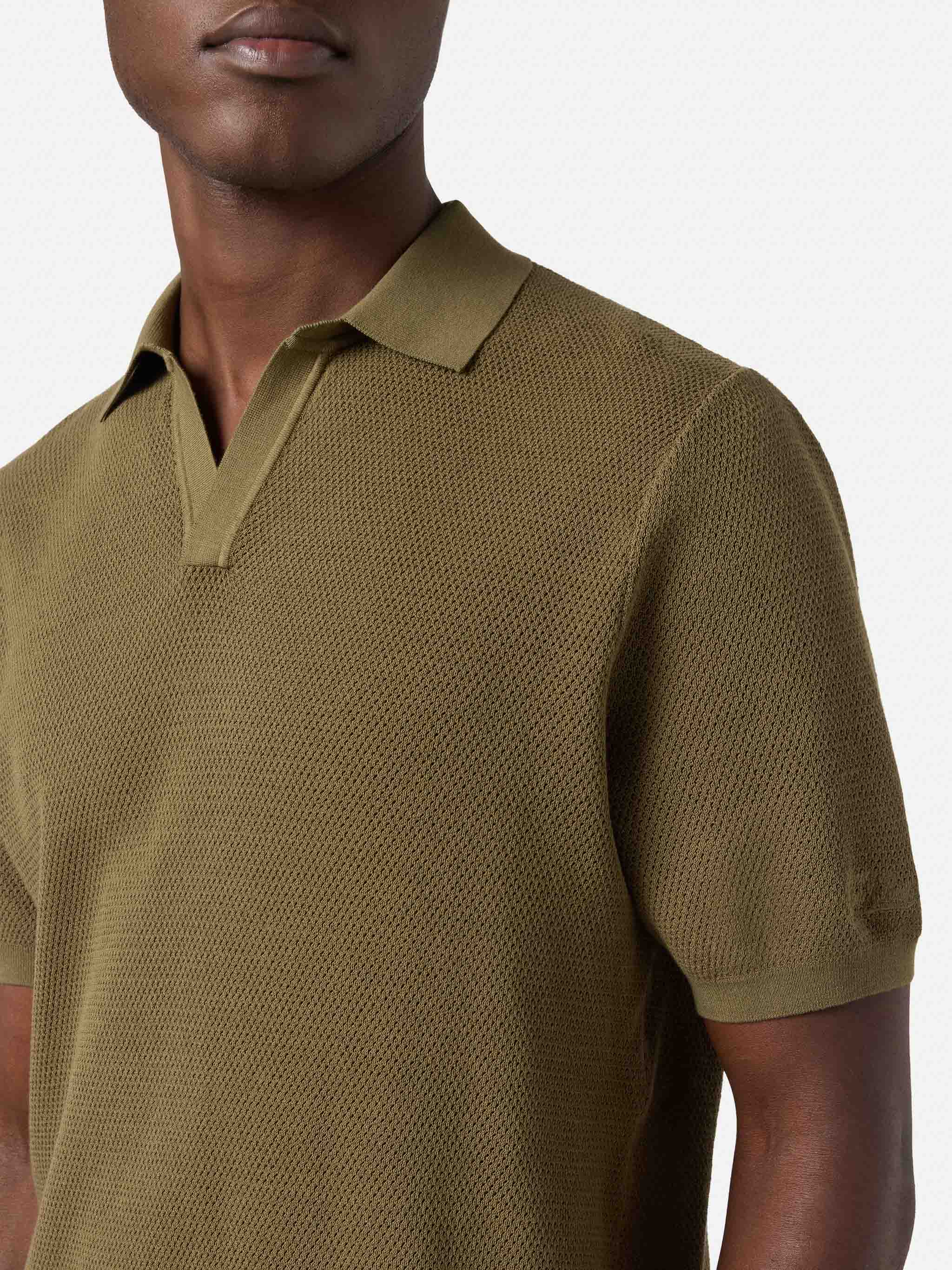 Sloan Mesh Military Green Polo Premium High-Twist Cotton Knitwear