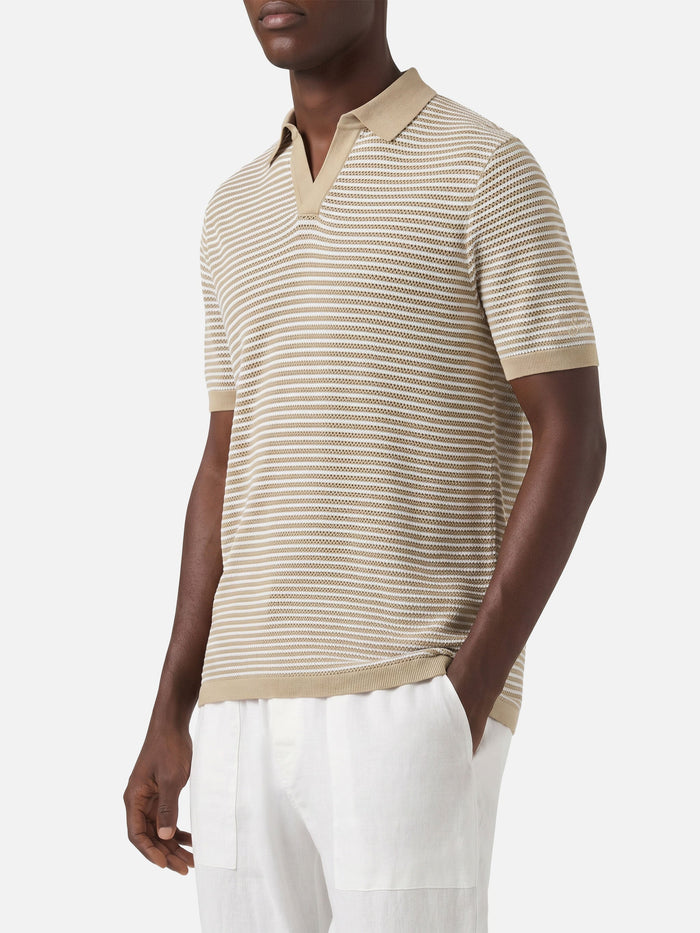 Sloan Striped Polo Premium High-Twist Cotton With Beige Stripes Brown Knitwear