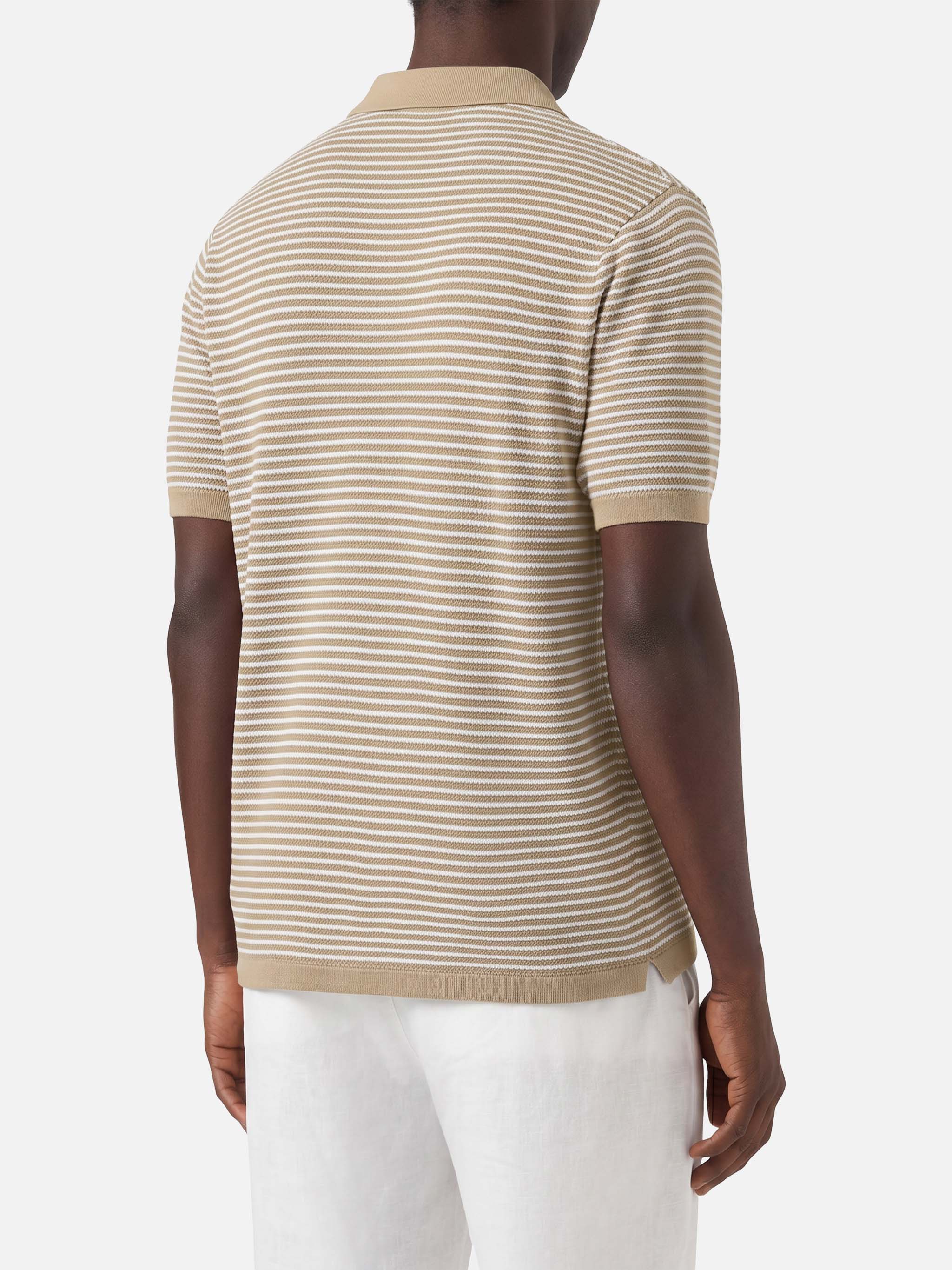 Sloan Striped Polo Premium High-Twist Cotton With Beige Stripes Brown Knitwear
