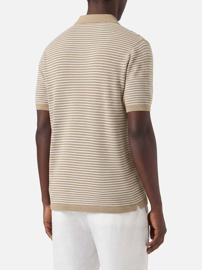 Sloan Striped Polo Premium High-Twist Cotton With Beige Stripes Brown Knitwear
