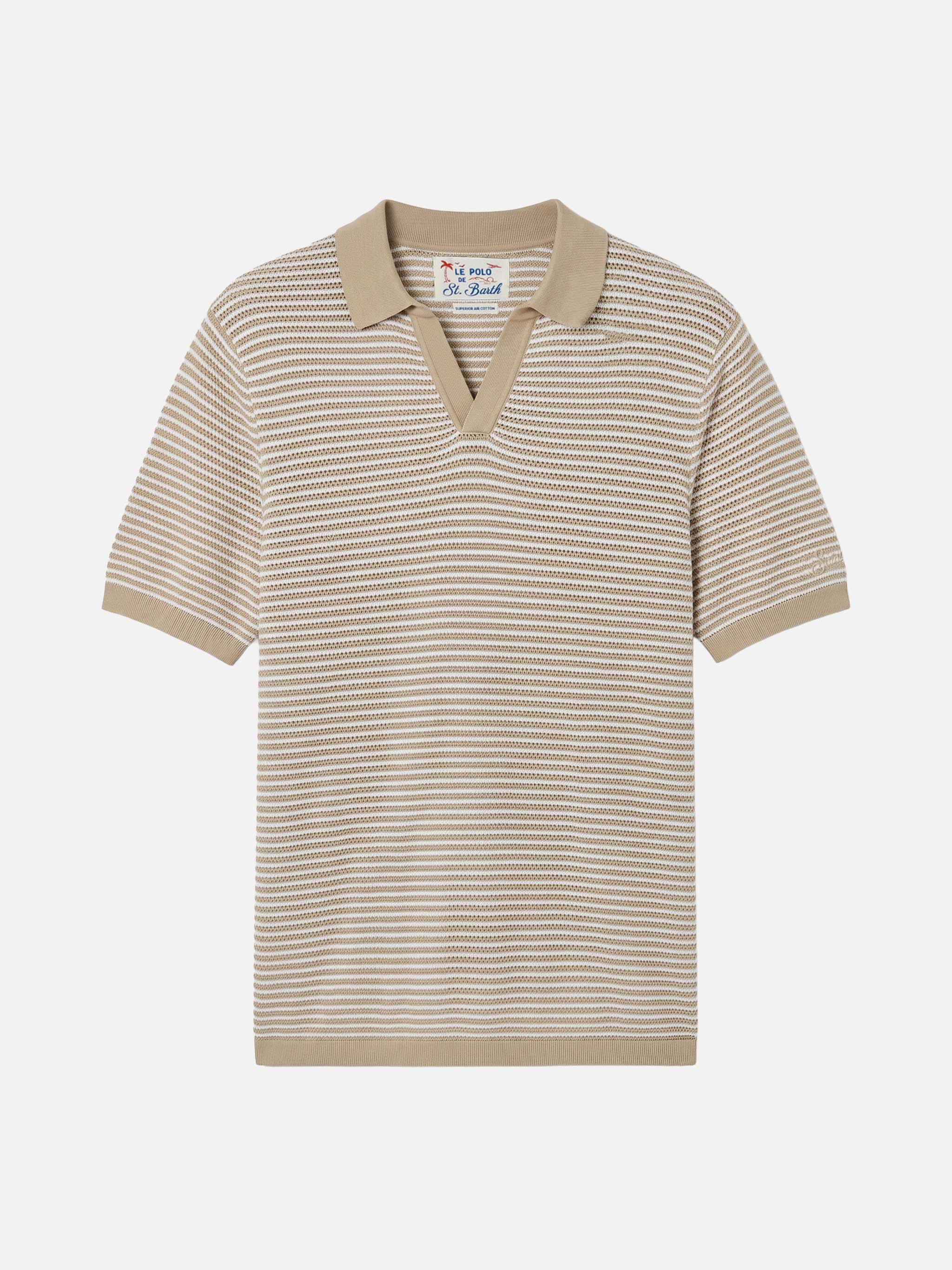 Sloan Striped Polo Premium High-Twist Cotton With Beige Stripes Brown Knitwear