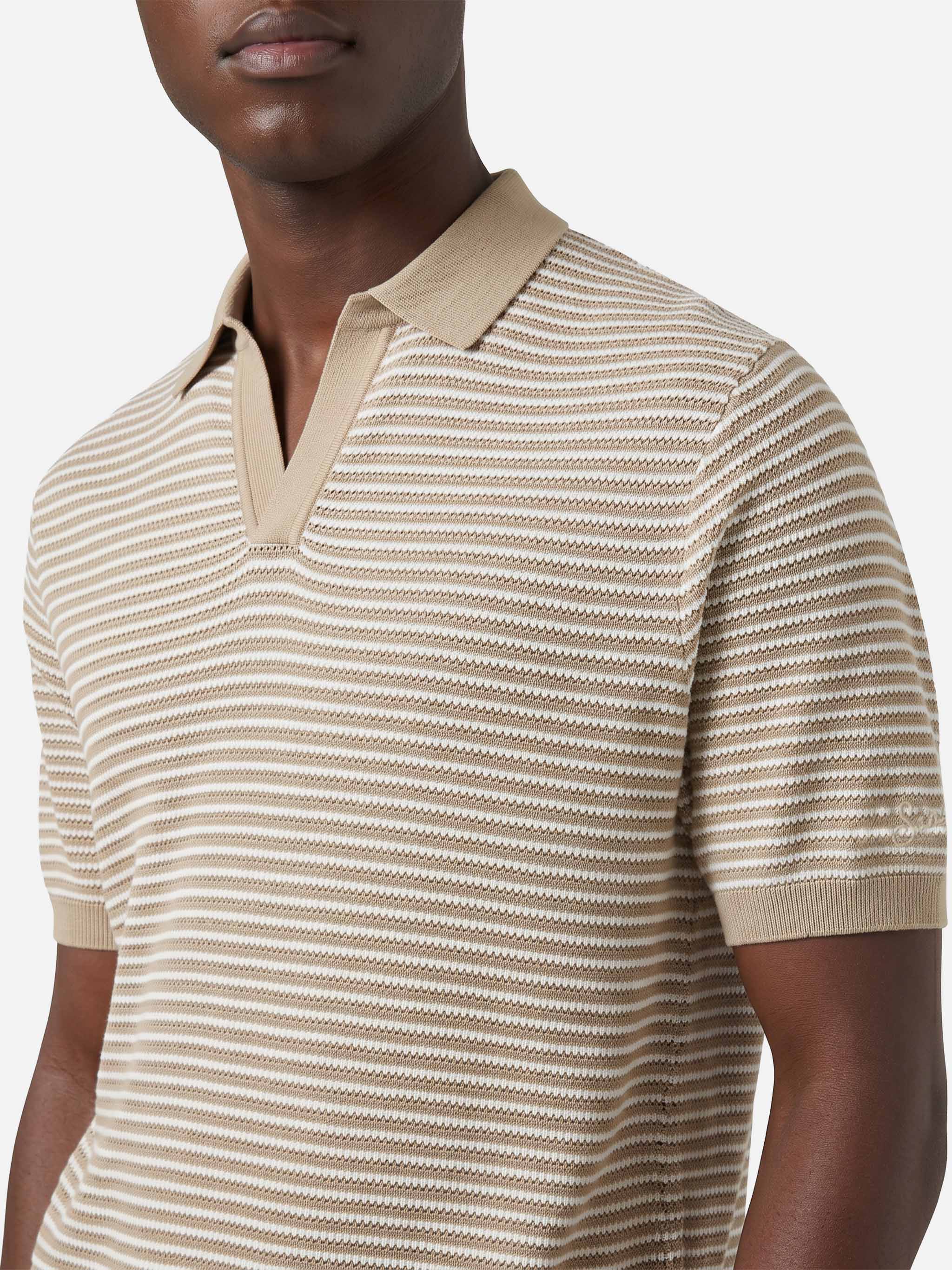 Sloan Striped Polo Premium High-Twist Cotton With Beige Stripes Brown Knitwear