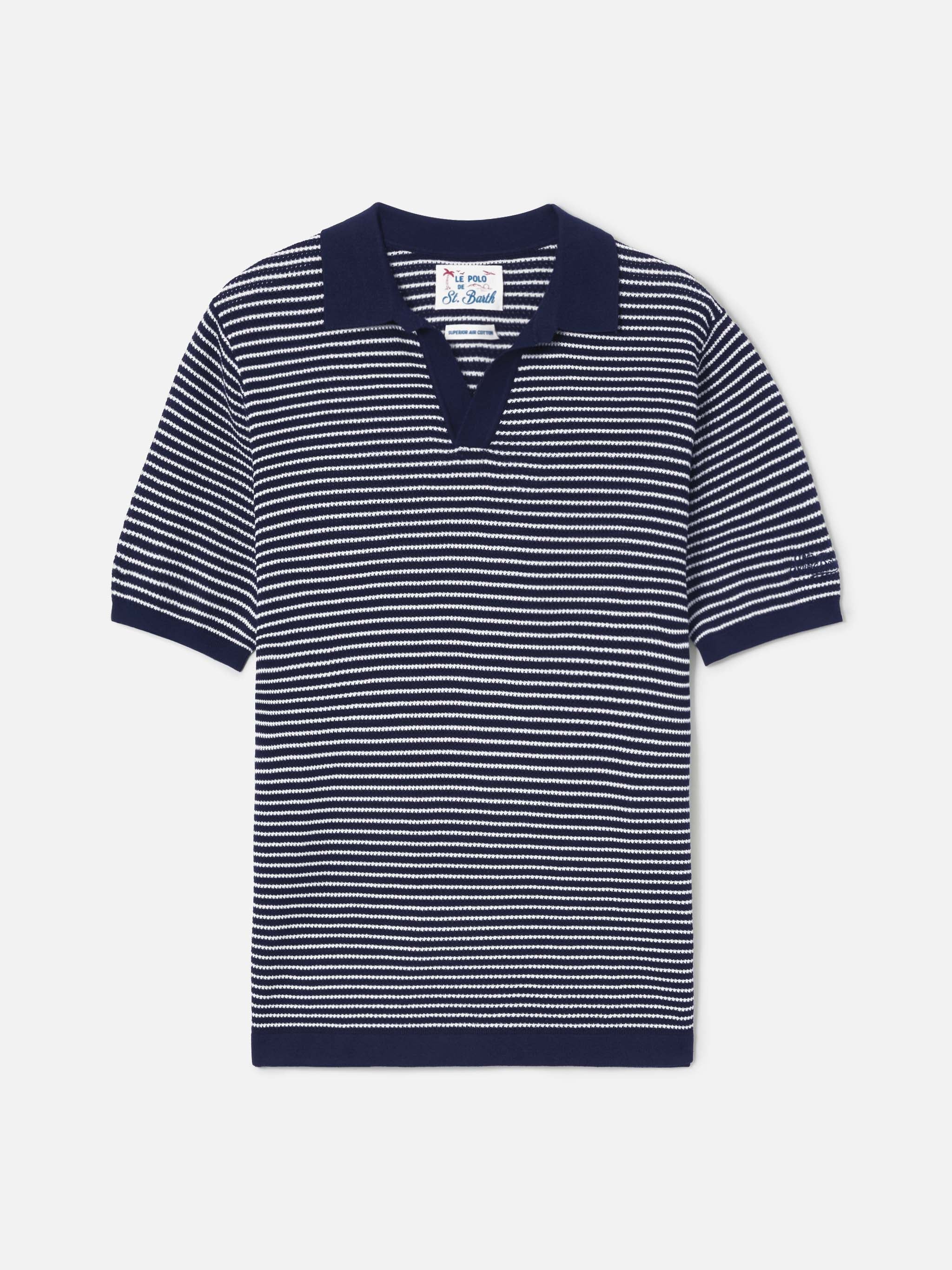 Sloan Striped Polo Premium High-Twist Cotton With Blue Stripes Knitwear