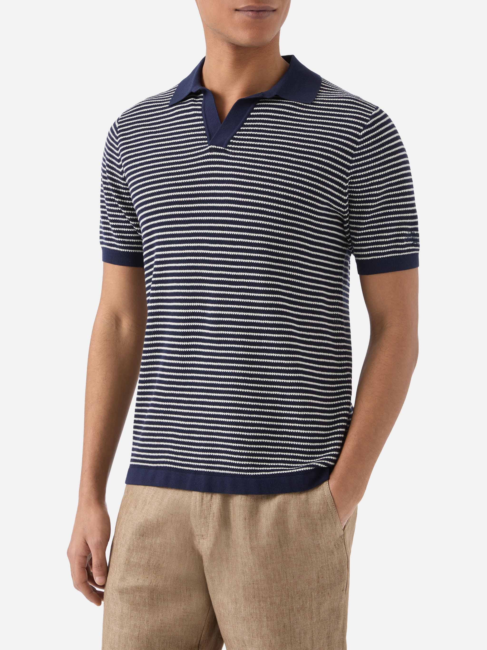 Sloan Striped Polo Premium High-Twist Cotton With Blue Stripes Knitwear
