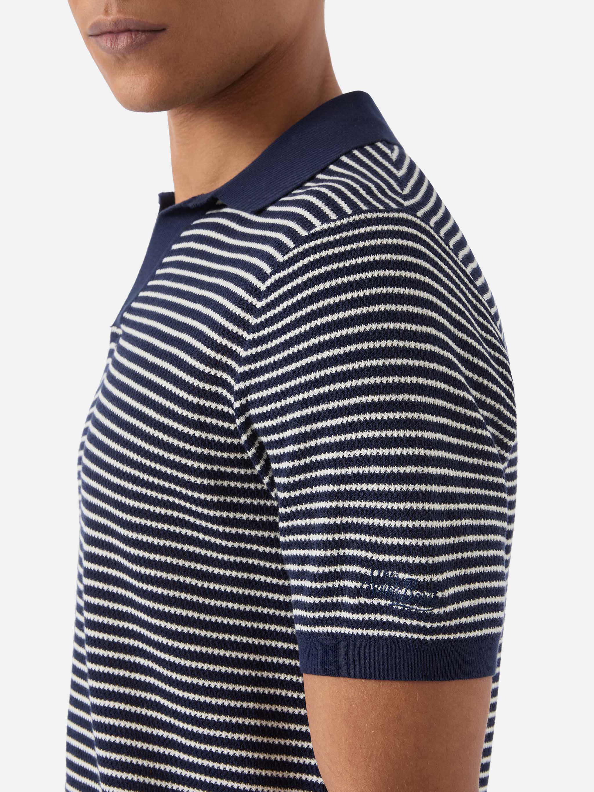Sloan Striped Polo Premium High-Twist Cotton With Blue Stripes Knitwear