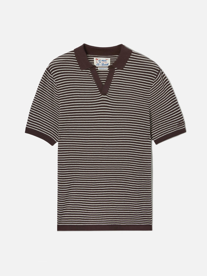 Sloan Striped Polo Premium High-Twist Cotton With Brown Stripes Knitwear