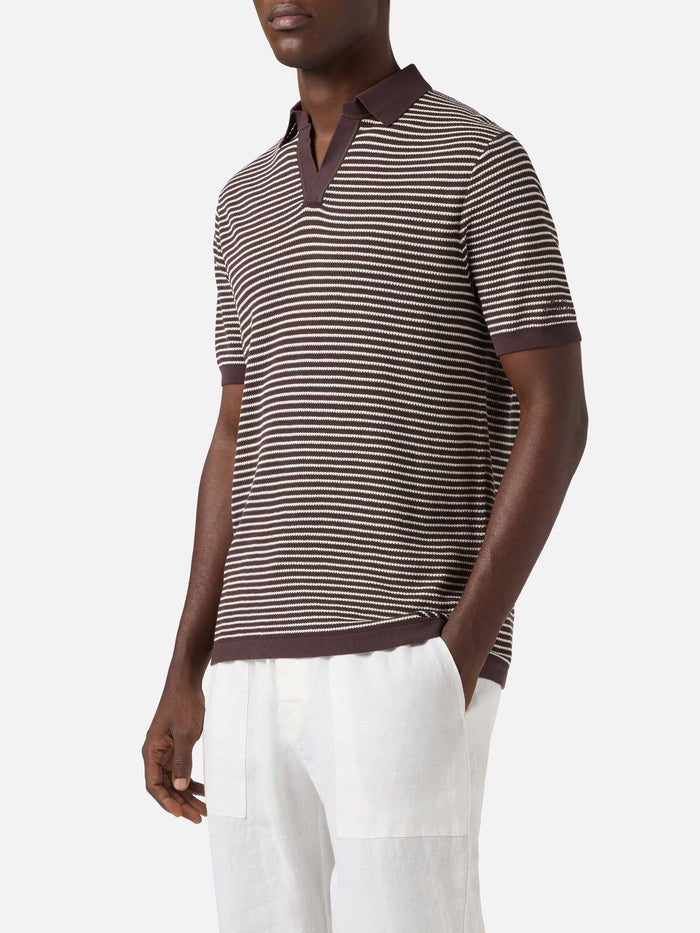 Sloan Striped Polo Premium High-Twist Cotton With Brown Stripes Knitwear