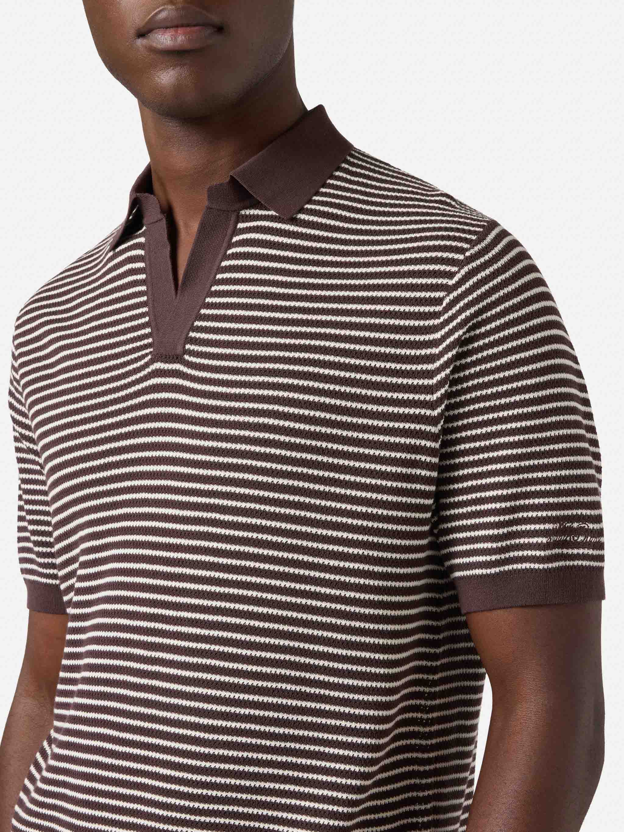 Sloan Striped Polo Premium High-Twist Cotton With Brown Stripes Knitwear