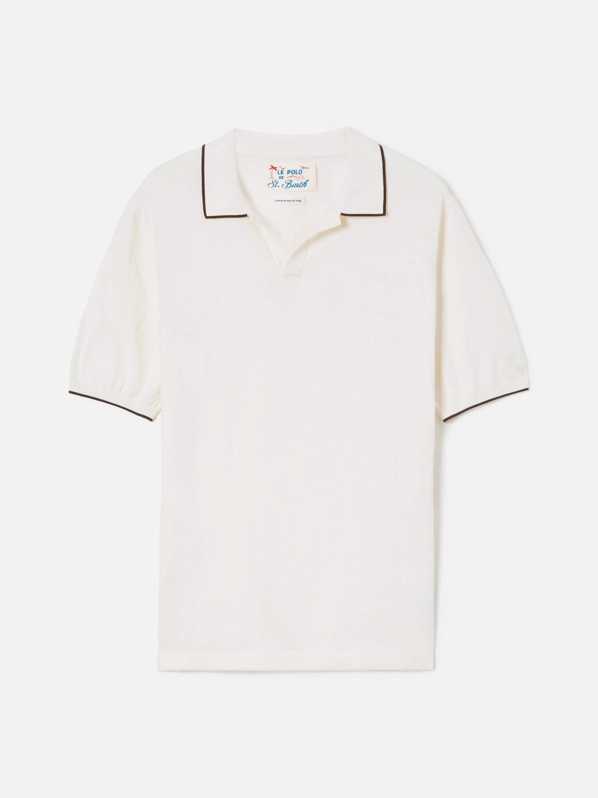 Sloan Beige Polo Premium High-Twist Cotton With Contrast Trims White Knitwear