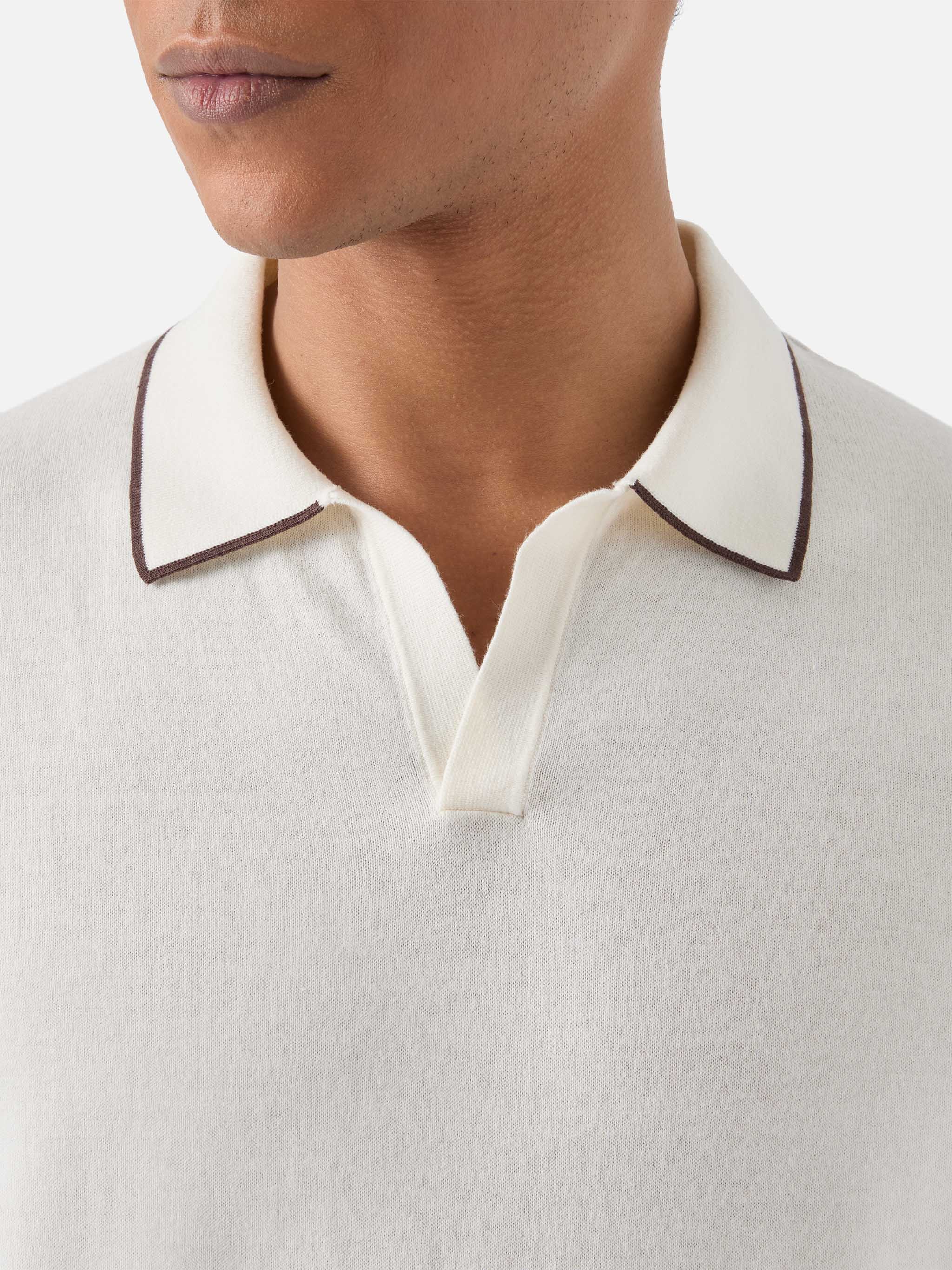 Sloan Beige Polo Premium High-Twist Cotton With Contrast Trims White Knitwear