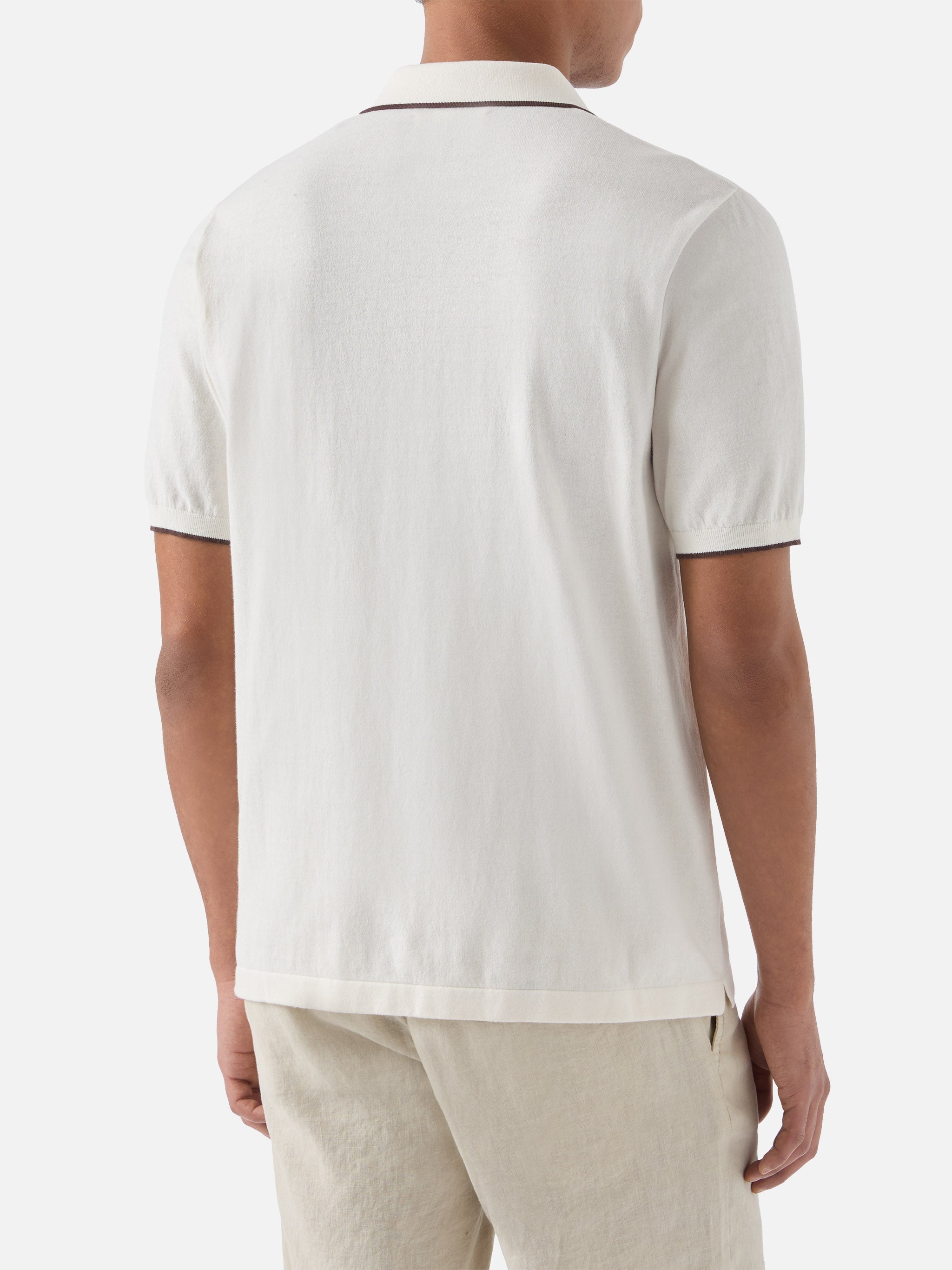 Sloan Beige Polo Premium High-Twist Cotton With Contrast Trims White Knitwear
