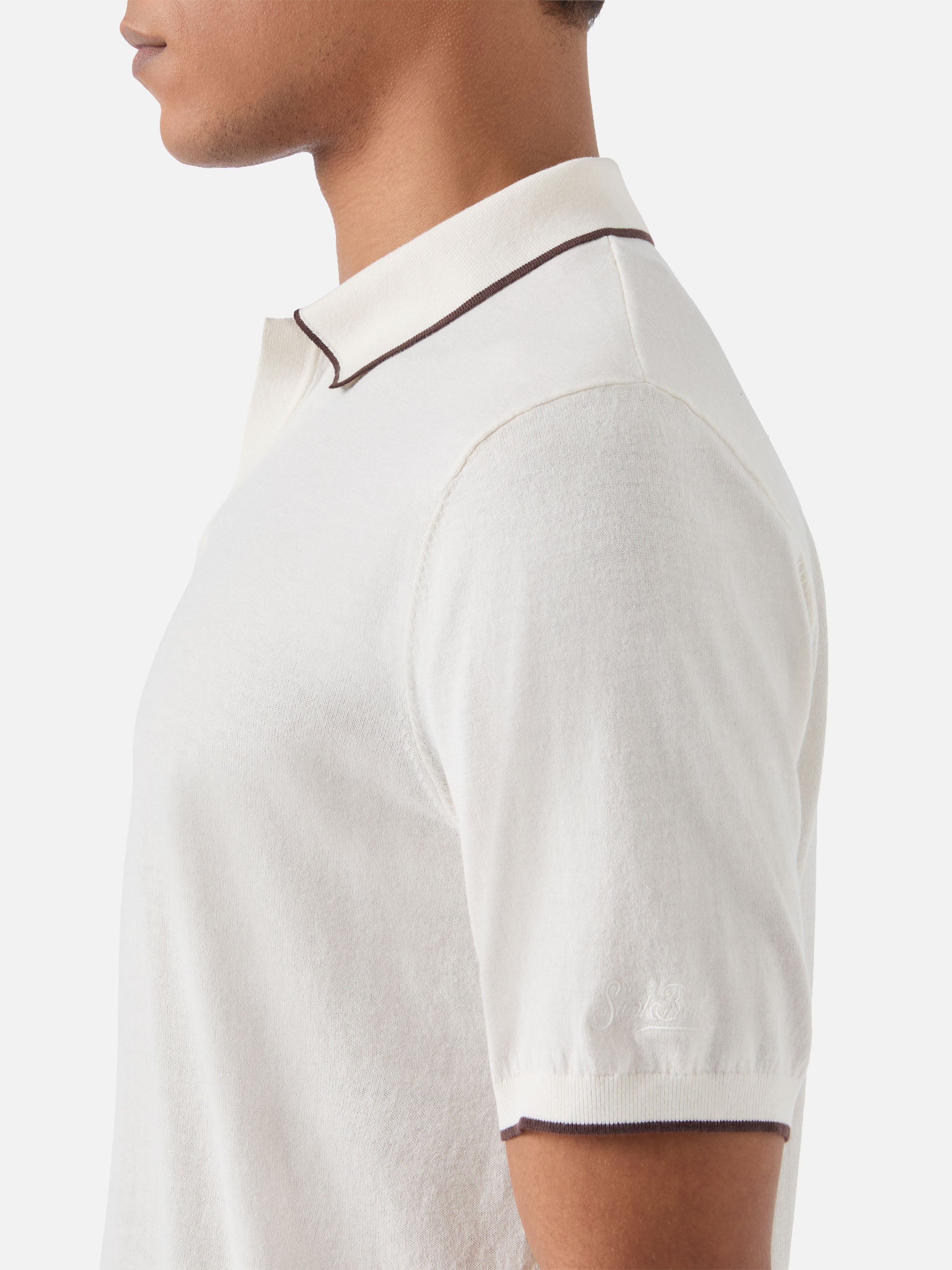Sloan Beige Polo Premium High-Twist Cotton With Contrast Trims White Knitwear