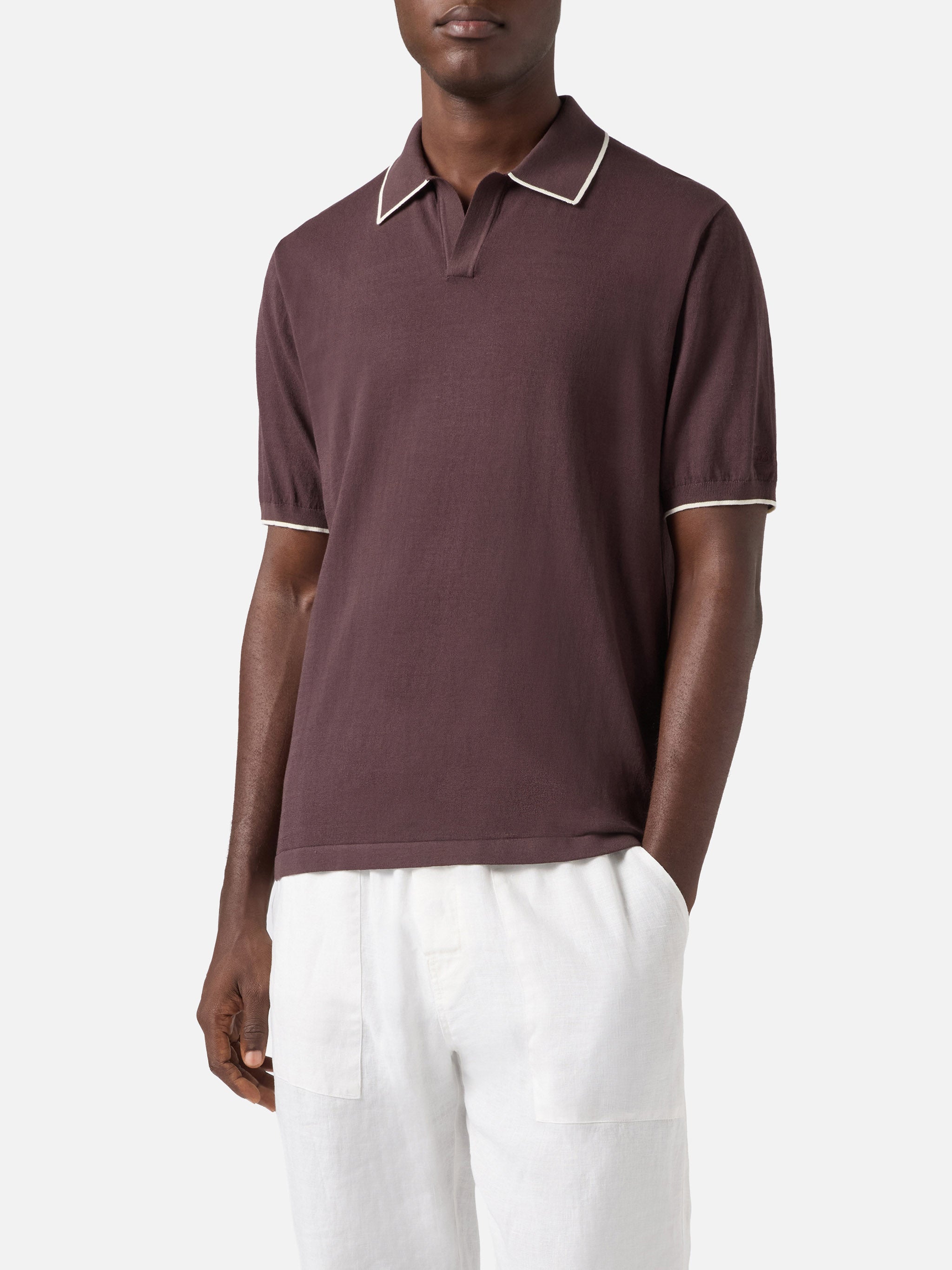 Sloan Brown Polo Premium High-Twist Cotton With Contrast Trims Knitwear