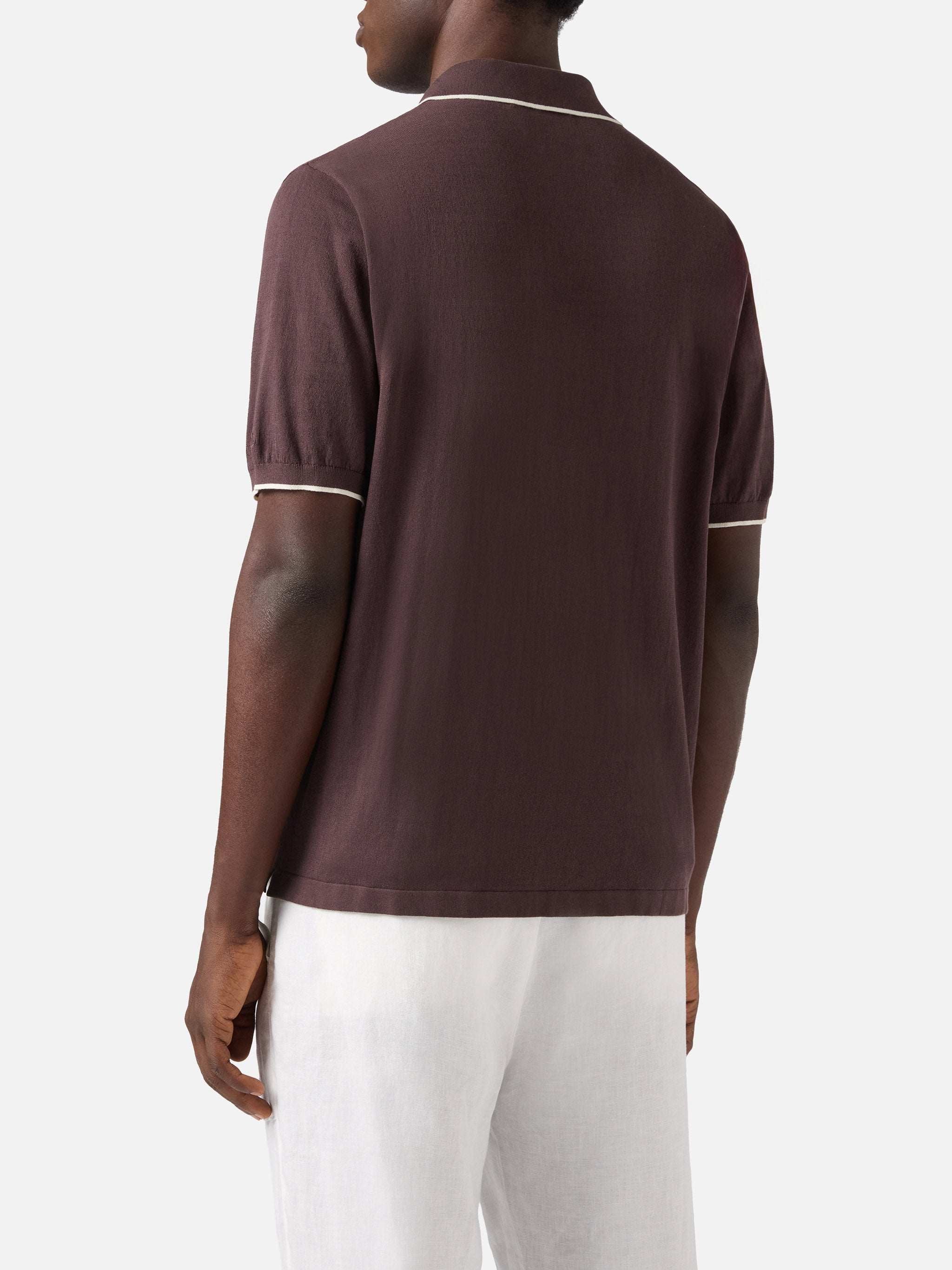 Sloan Brown Polo Premium High-Twist Cotton With Contrast Trims Knitwear