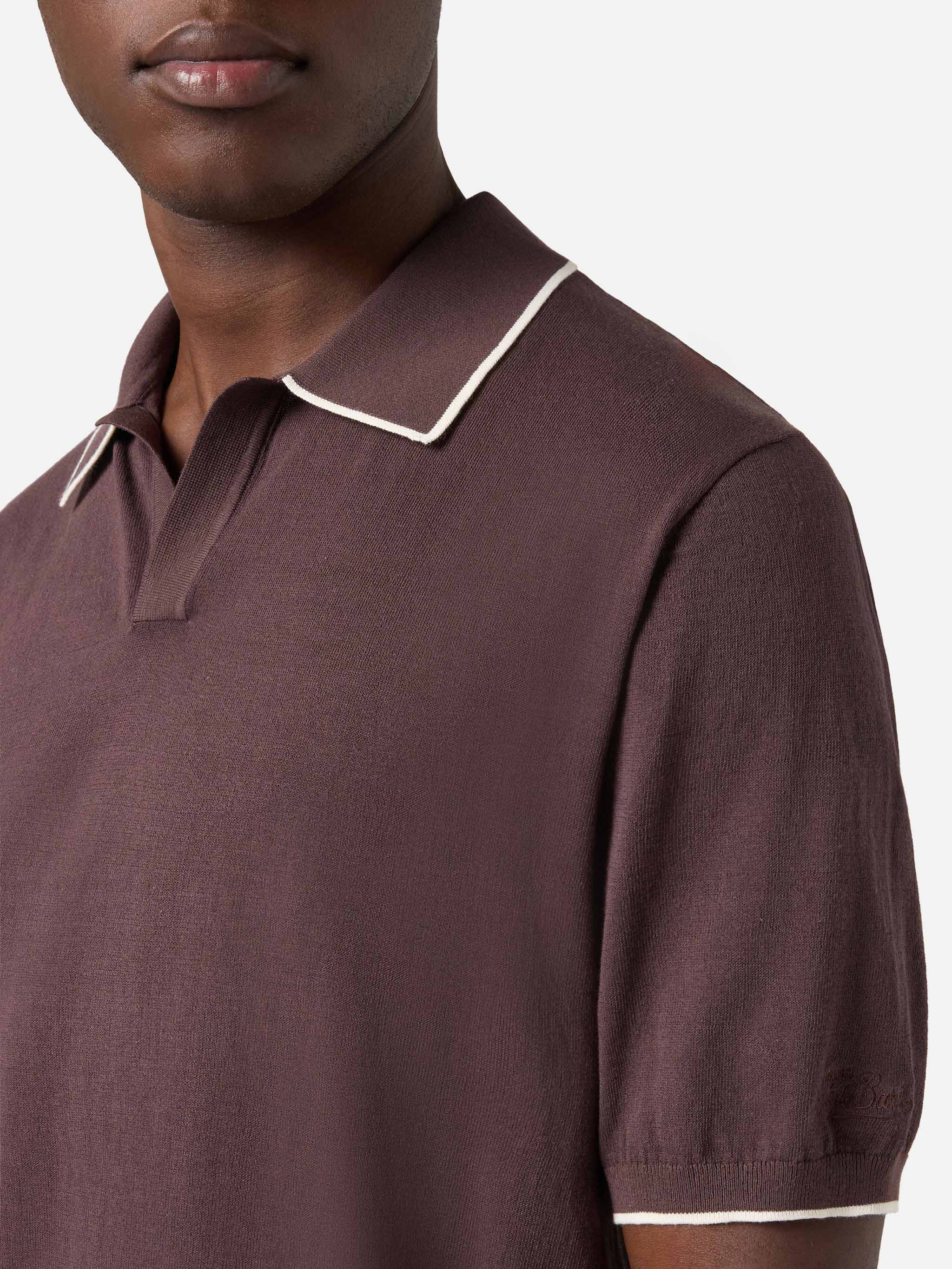 Sloan Brown Polo Premium High-Twist Cotton With Contrast Trims Knitwear