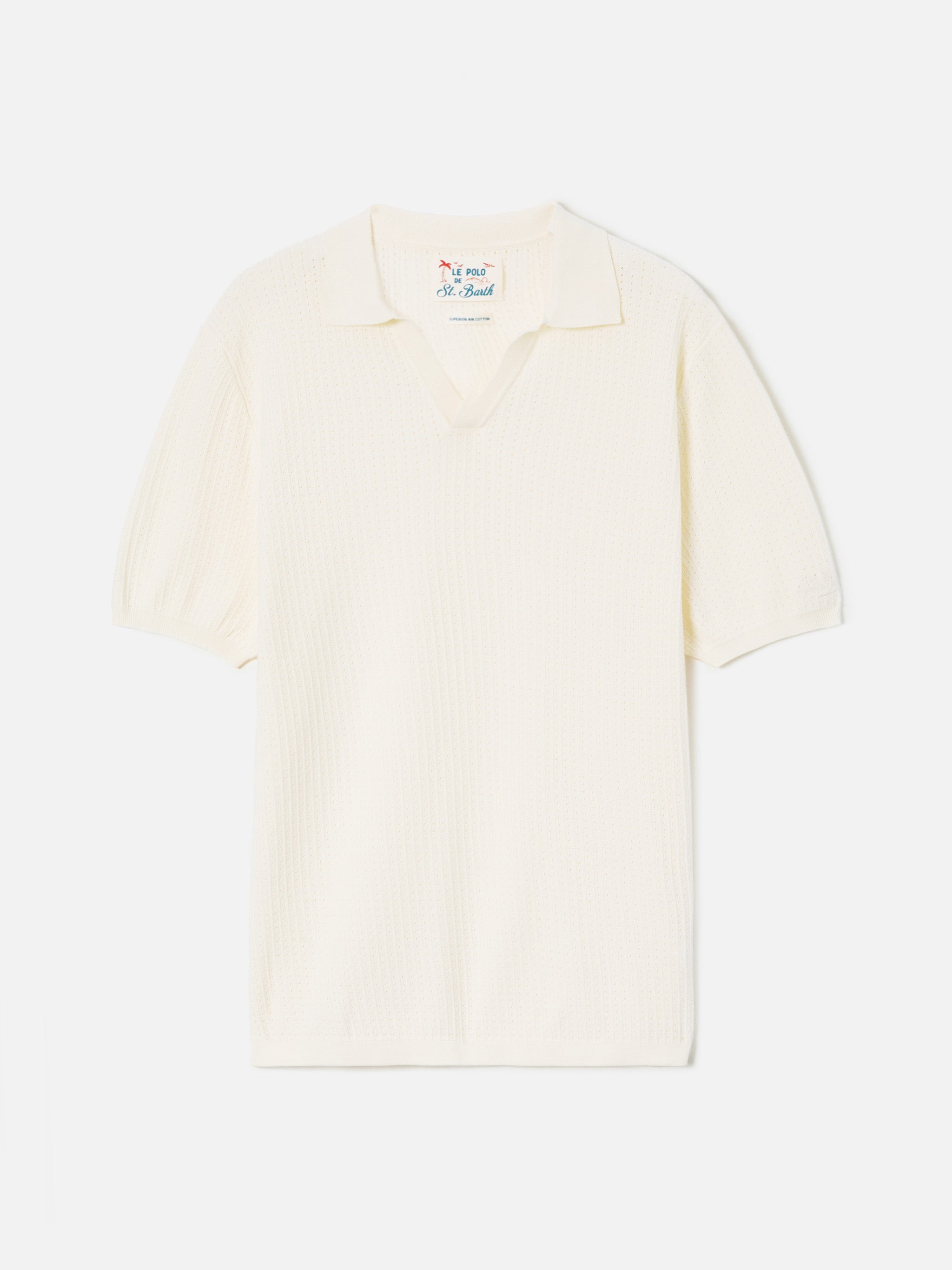 Sloan Net Beige Polo Premium High-Twist Cotton White Knitwear