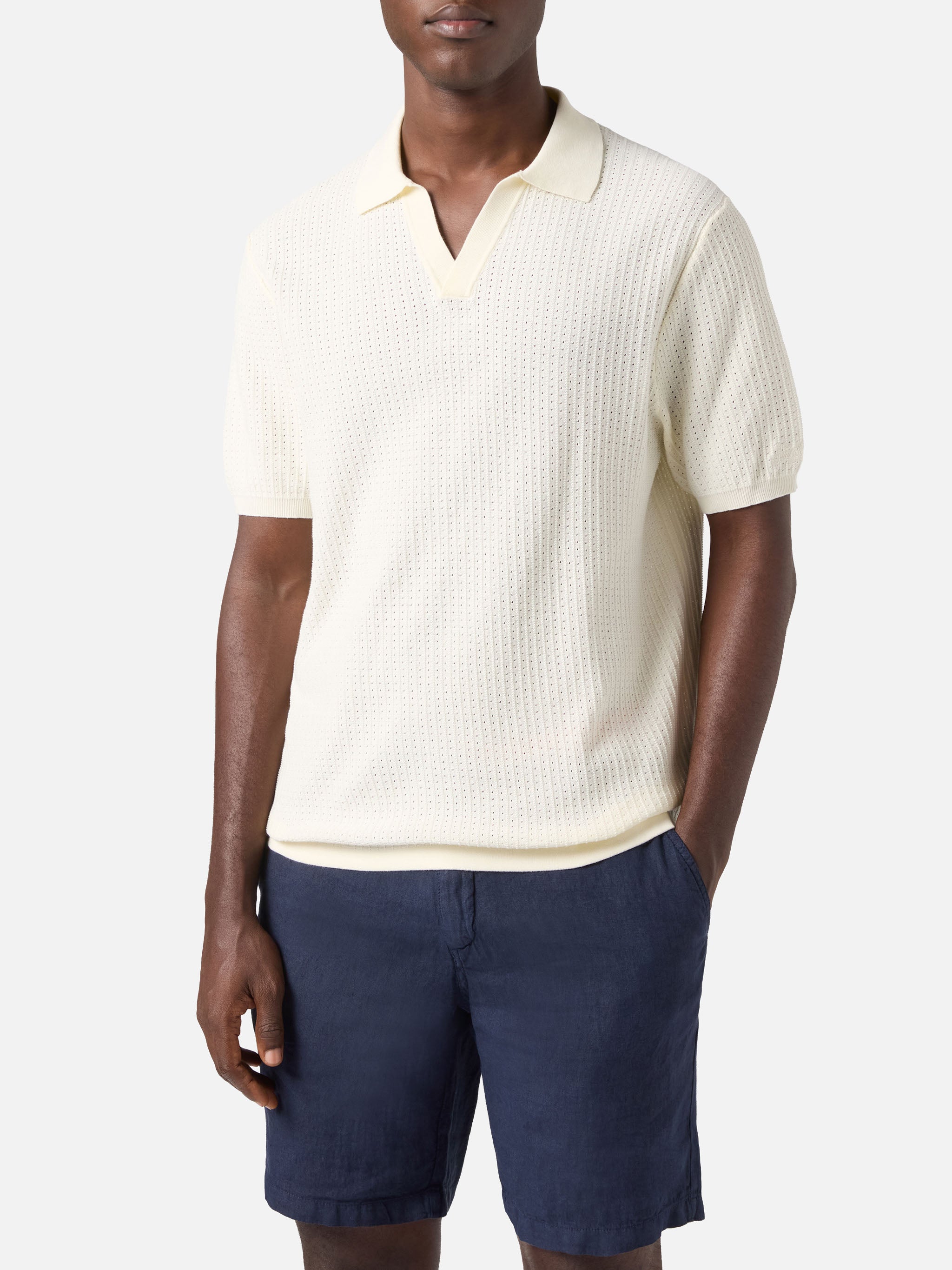 Sloan Net Beige Polo Premium High-Twist Cotton White Knitwear