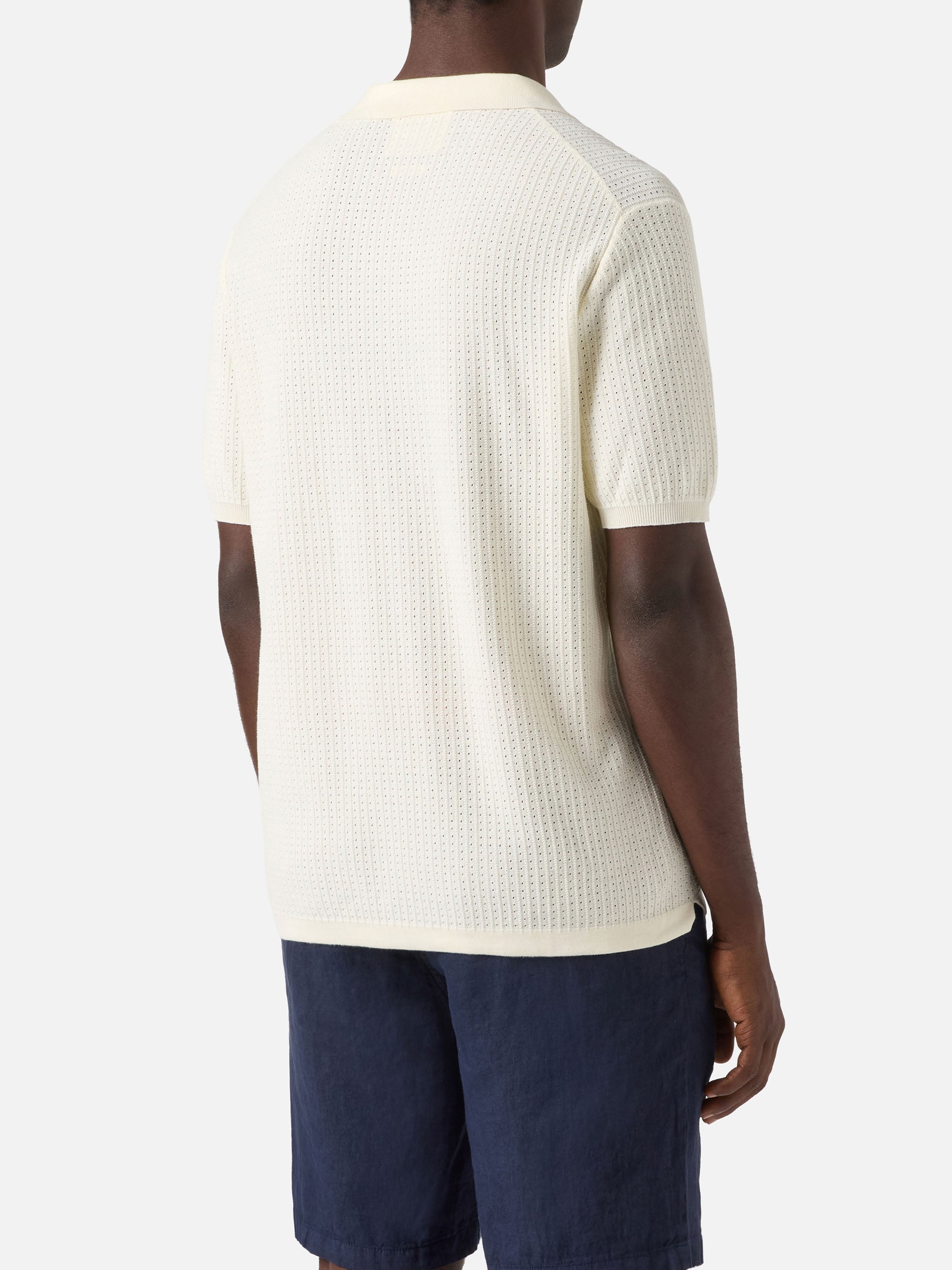 Sloan Net Beige Polo Premium High-Twist Cotton White Knitwear