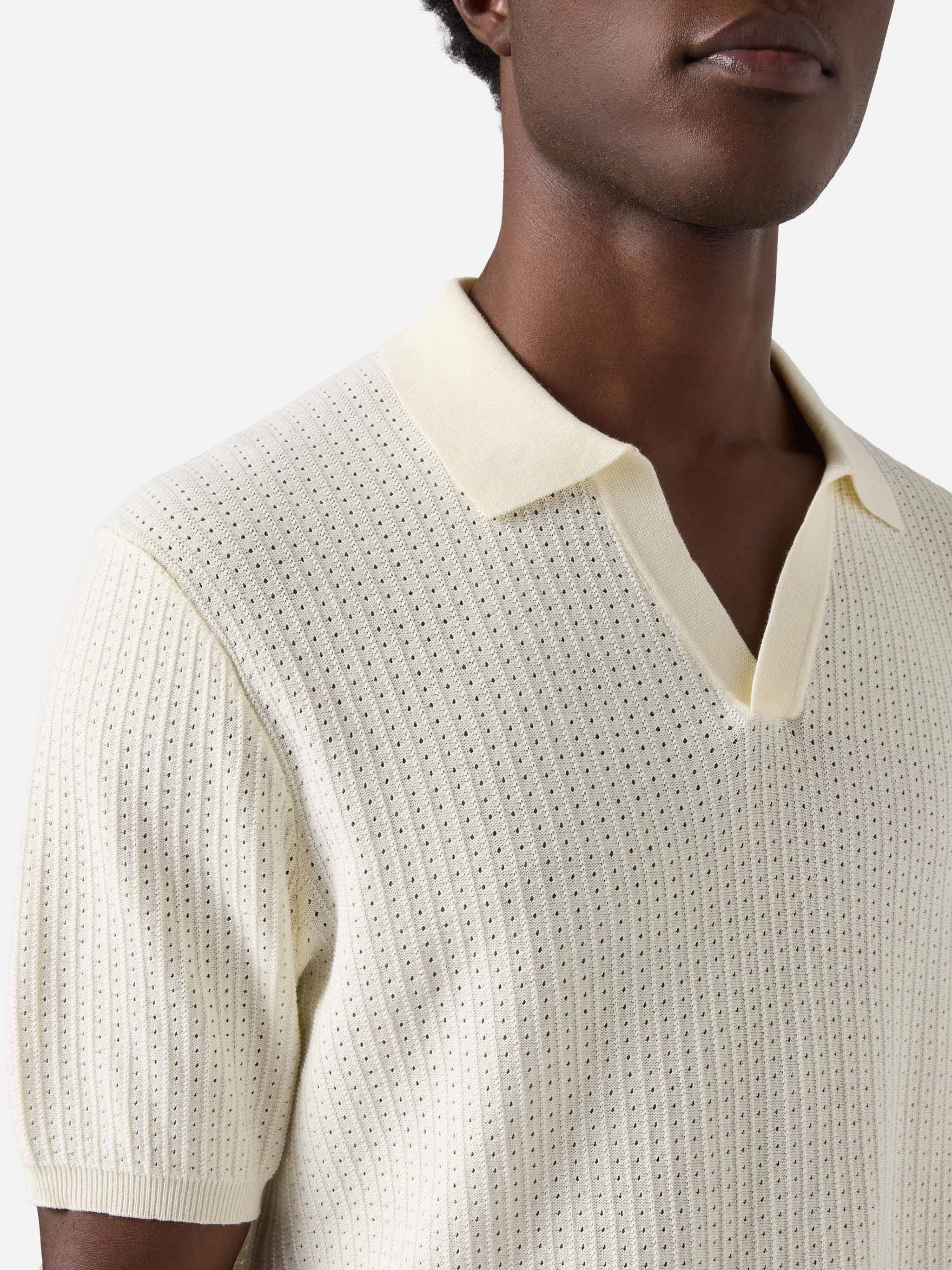Sloan Net Beige Polo Premium High-Twist Cotton White Knitwear