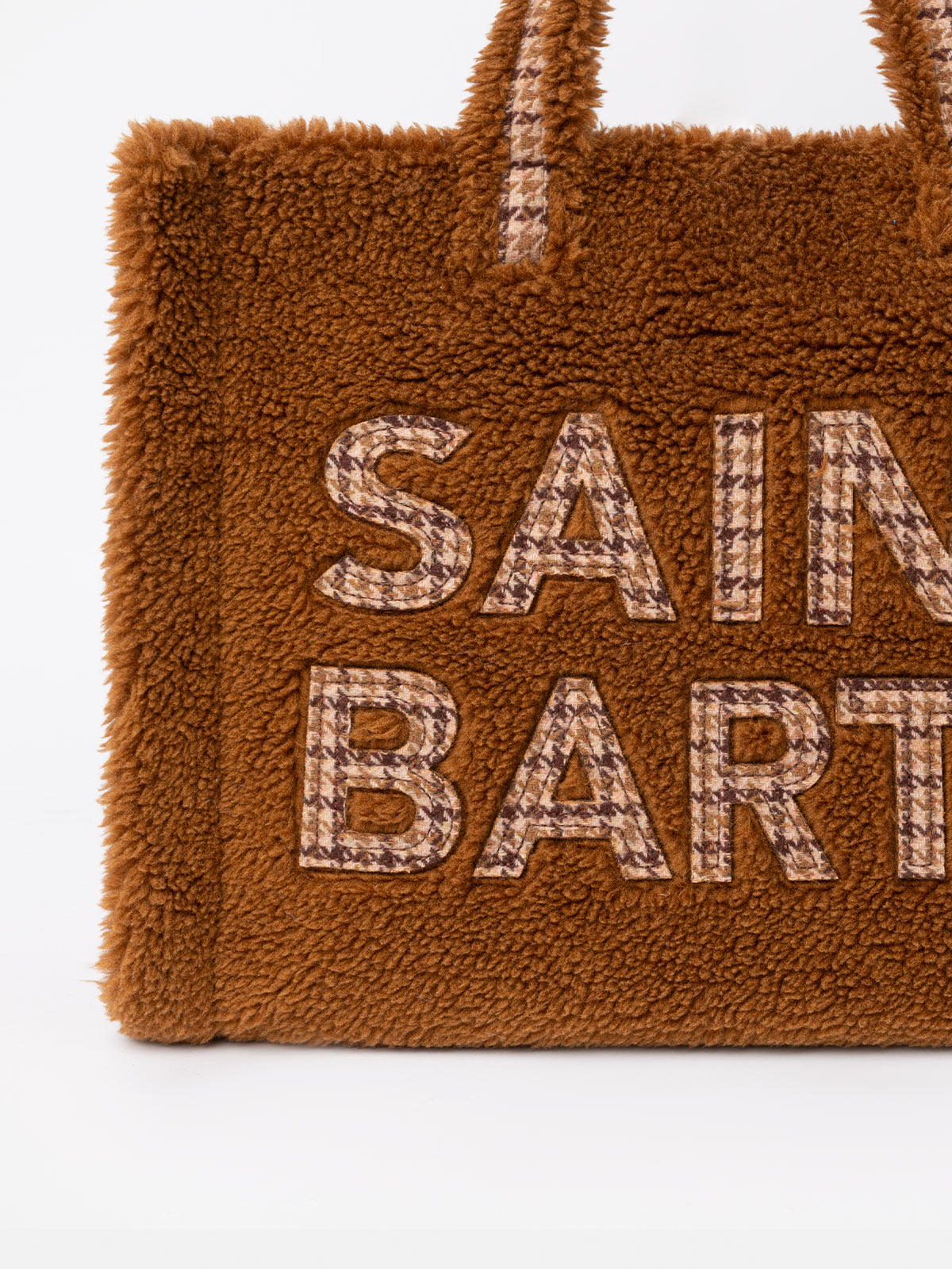 Brown Teddy Soft Bag With Saint Barth Checkered Logo